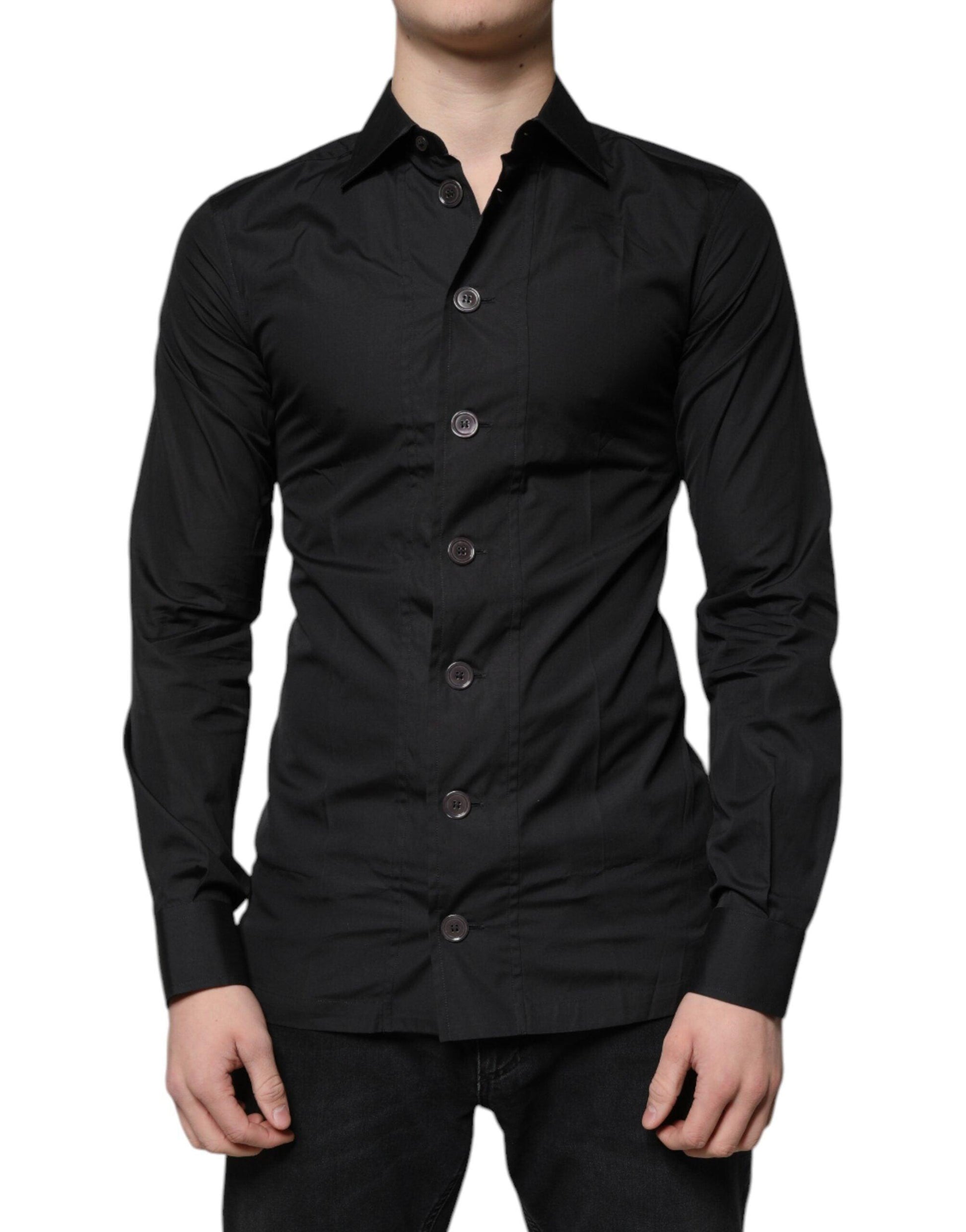 Dolce & Gabbana Black Cotton Formal Long Sleeves Dress Shirt - Arichezz.store