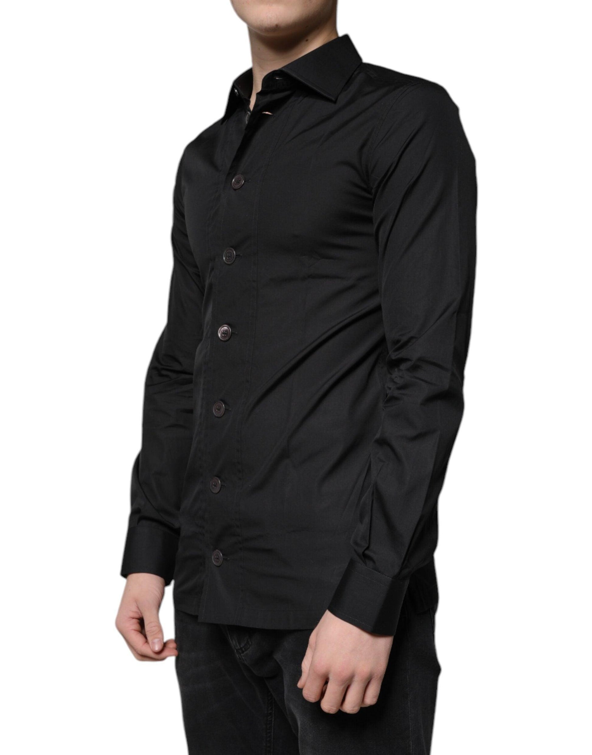 Dolce & Gabbana Black Cotton Formal Long Sleeves Dress Shirt - Arichezz.store