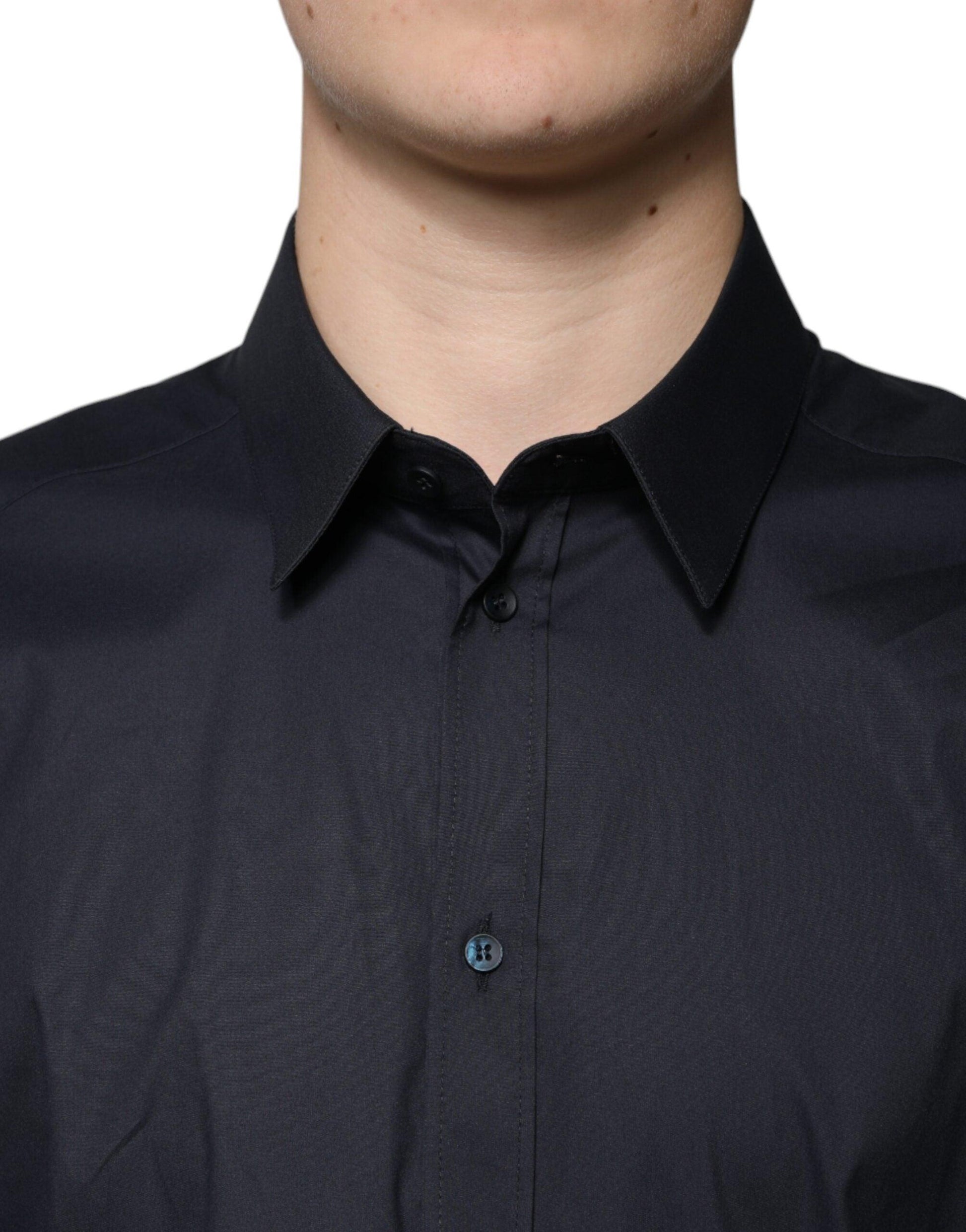 Dolce & Gabbana Black Cotton Blend Formal GOLD Dress Shirt - Arichezz.store