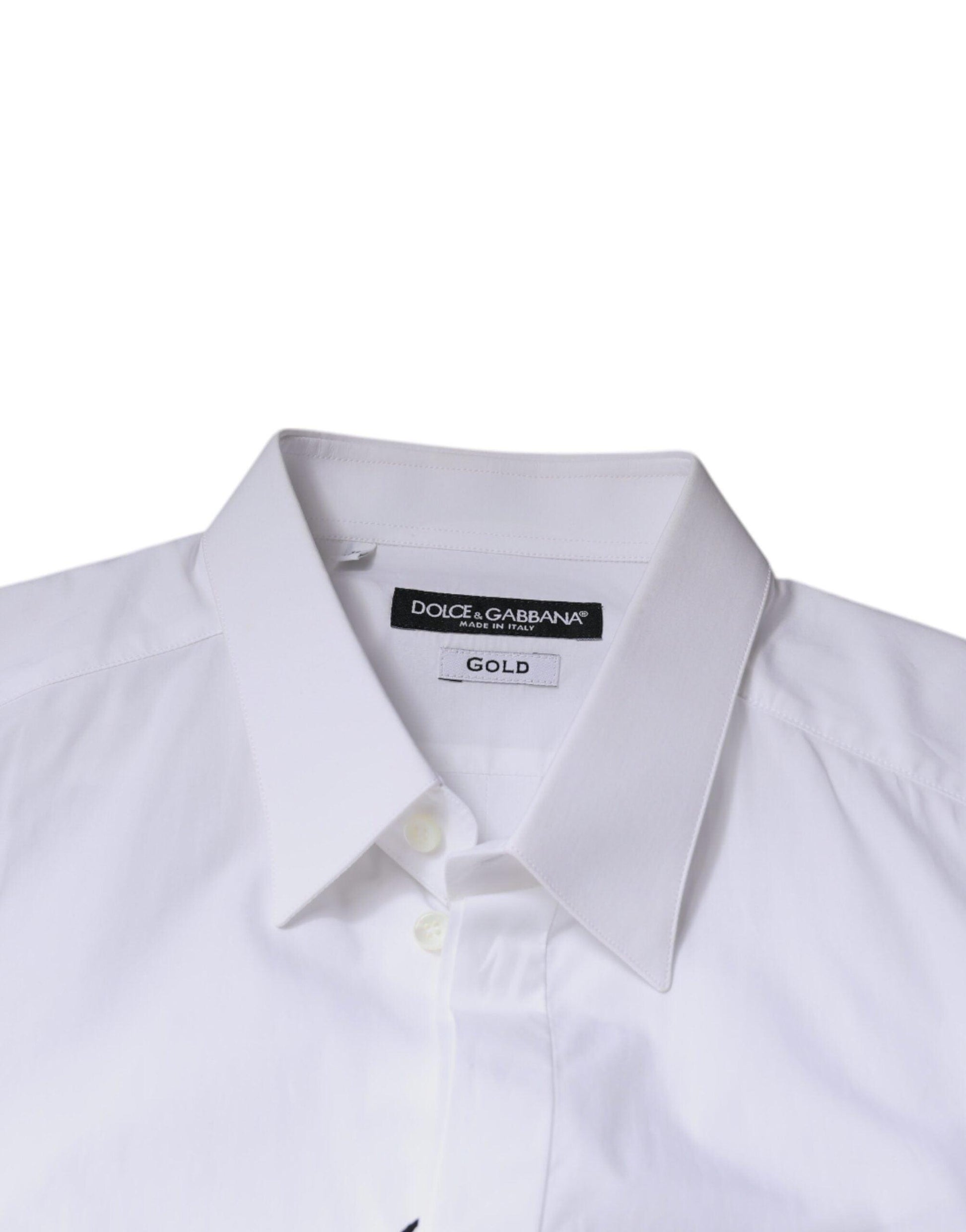 Dolce & Gabbana Men's White Cotton Logo Dress Shirt - GOLD - Arichezz.store