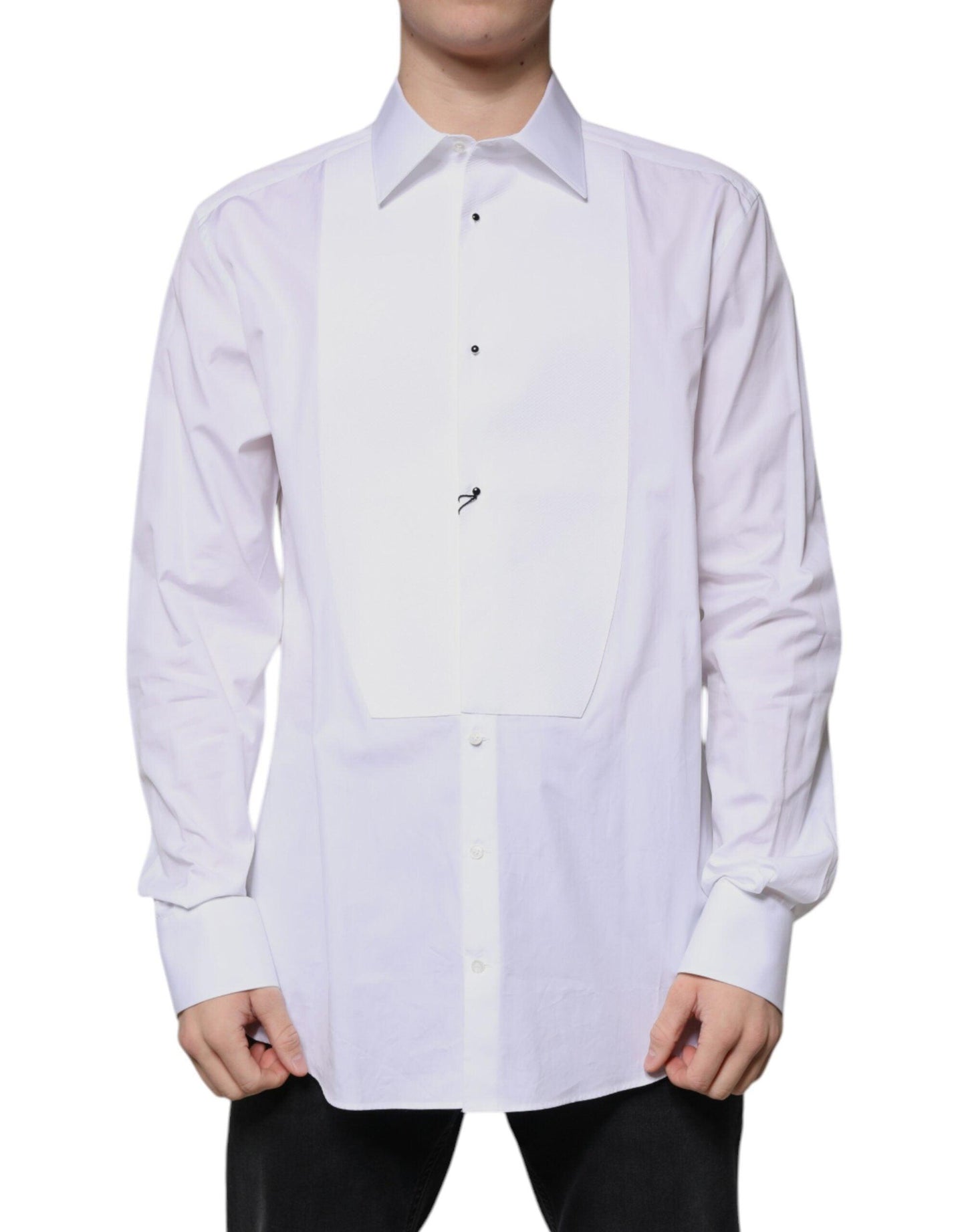 Dolce & Gabbana White Cotton Poplin GOLD Formal Shirt - Arichezz.store