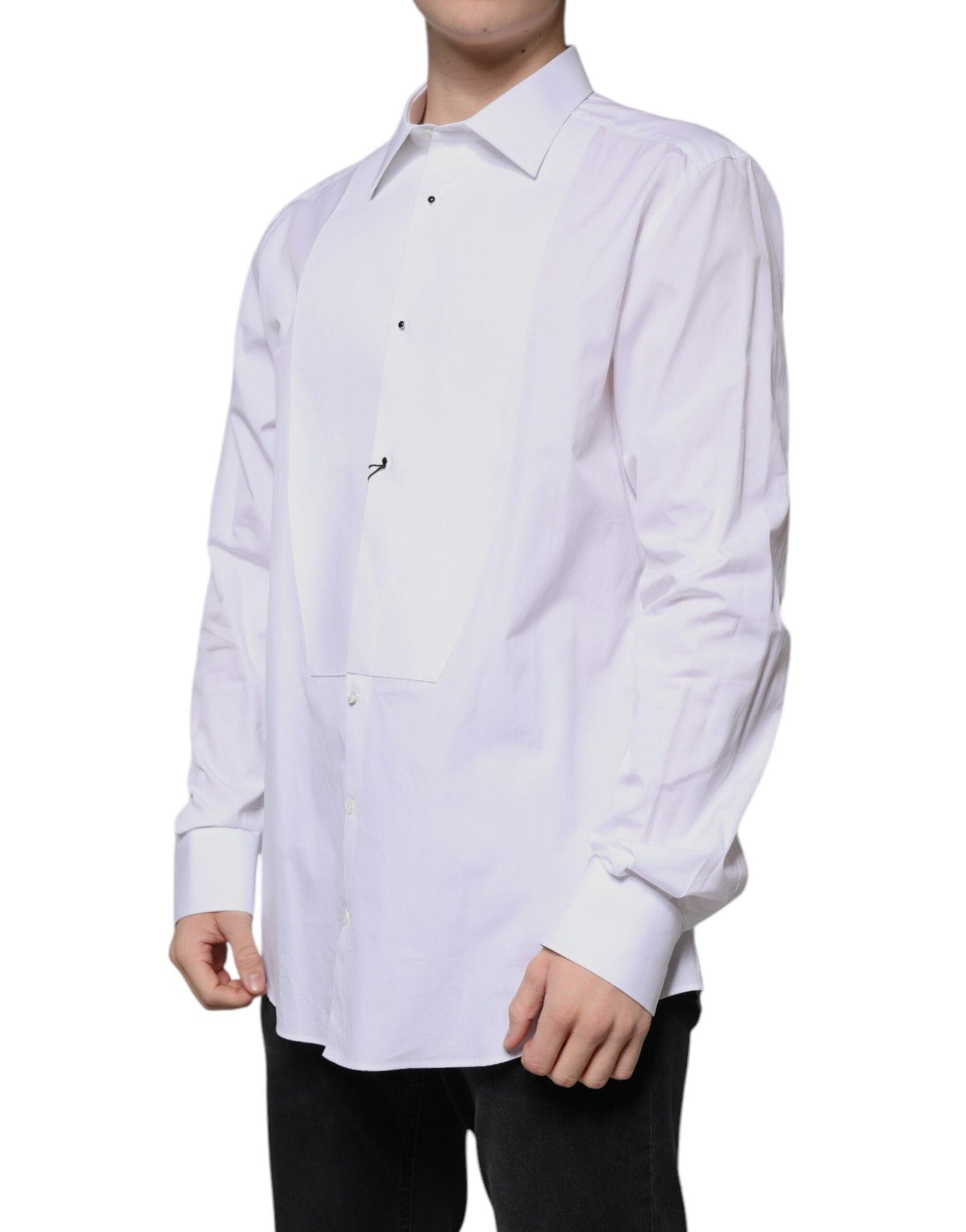 Dolce & Gabbana White Cotton Poplin GOLD Formal Shirt - Arichezz.store