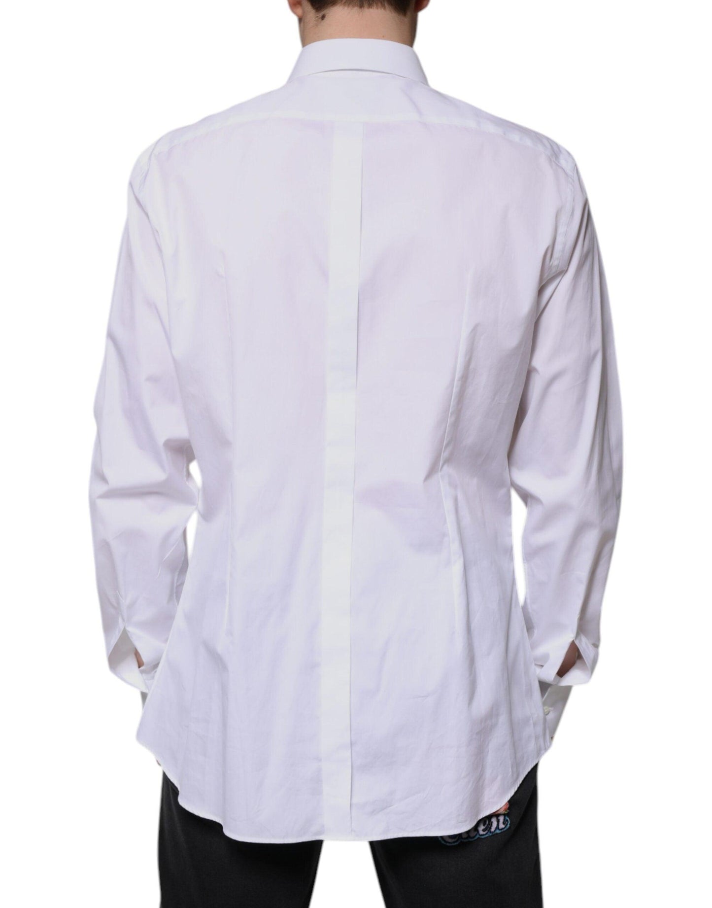 Dolce & Gabbana White Cotton Poplin GOLD Formal Shirt - Arichezz.store