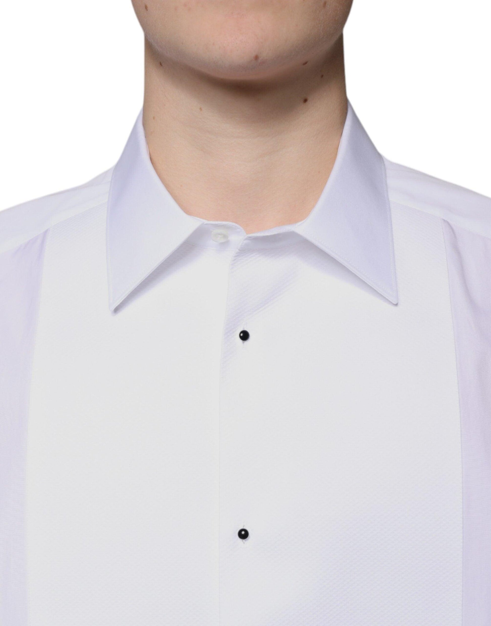 Dolce & Gabbana White Cotton Poplin GOLD Formal Shirt - Arichezz.store