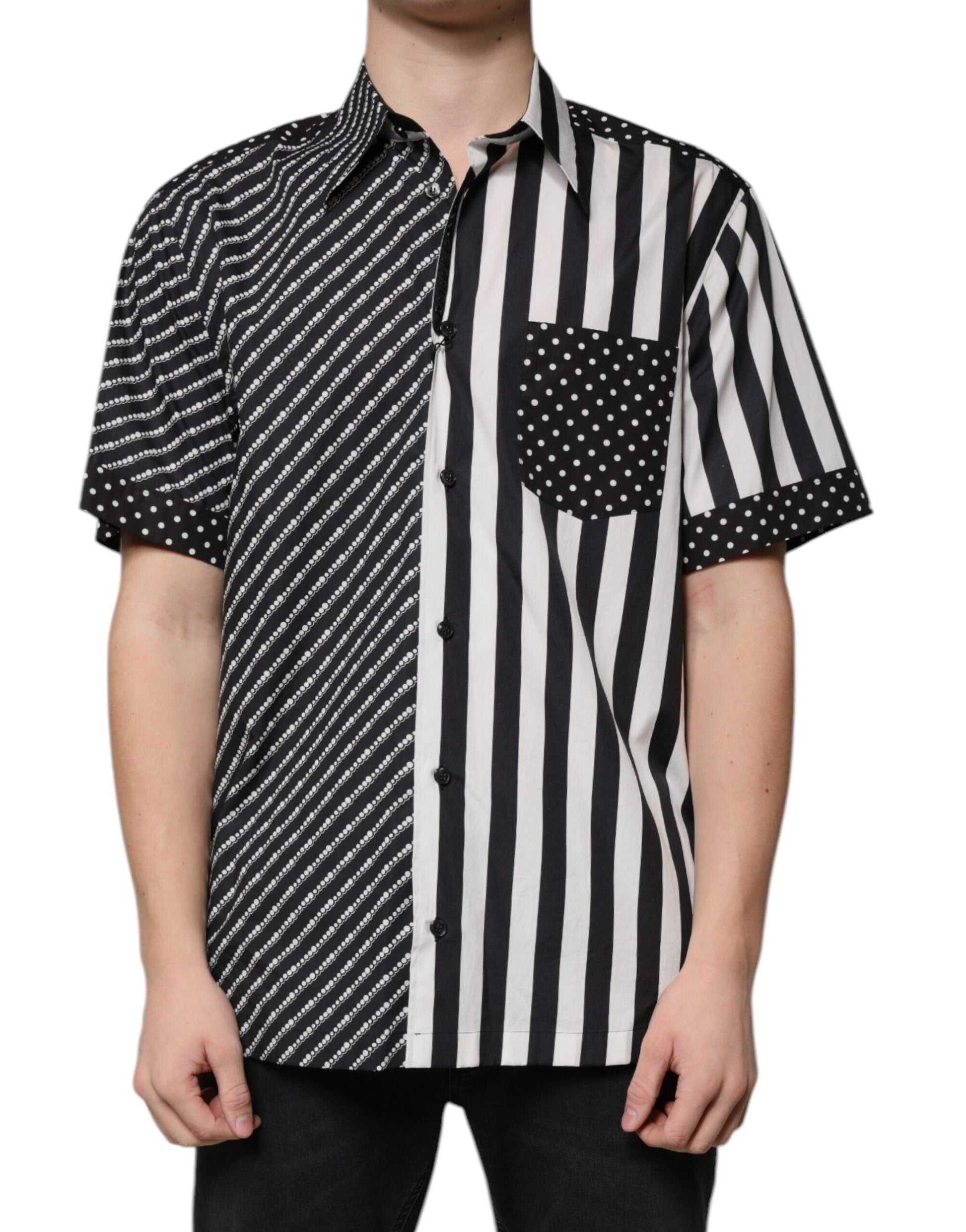 Dolce & Gabbana Black & White Striped Casual Button Down Shirt - Arichezz.store