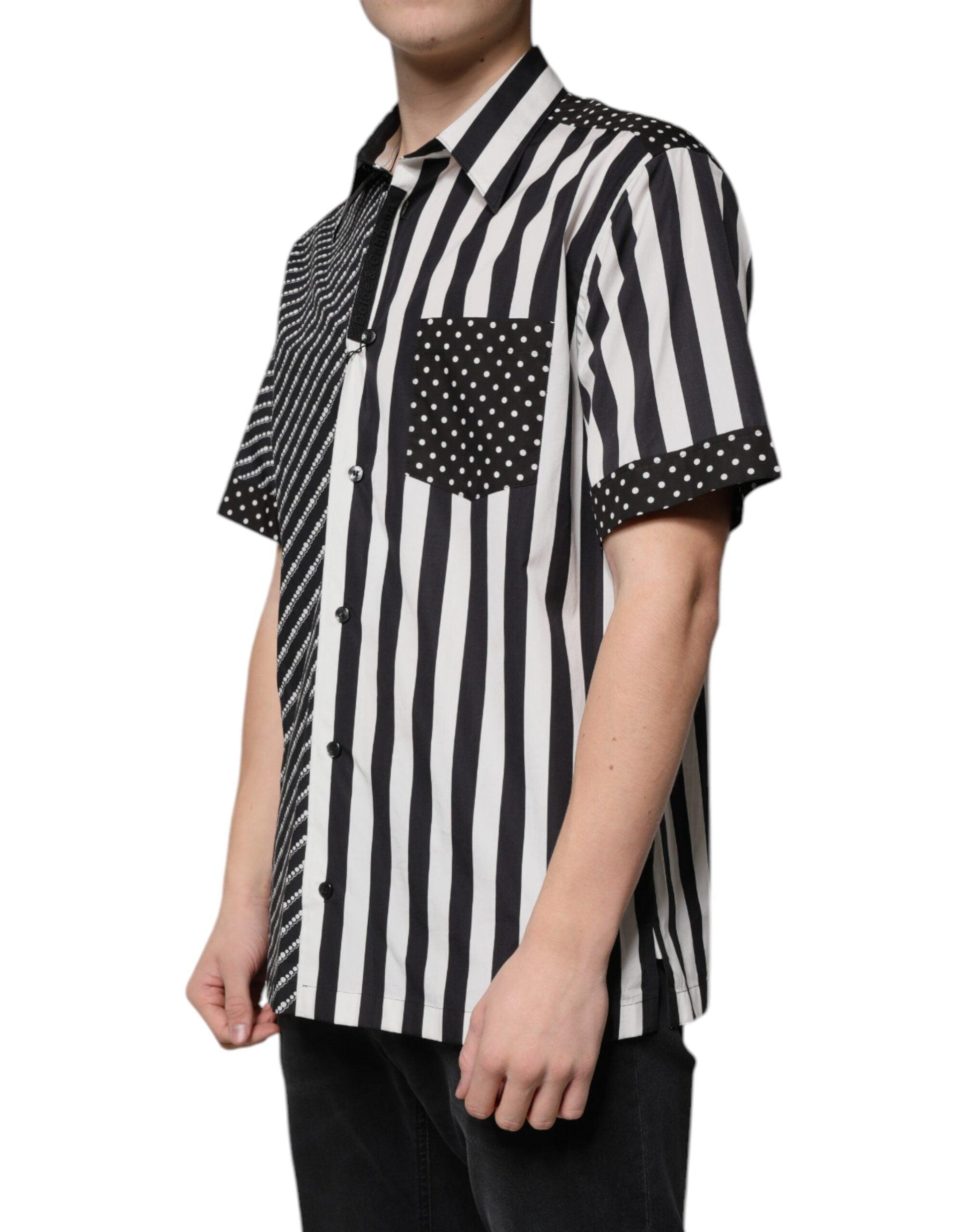 Dolce & Gabbana Black & White Striped Casual Button Down Shirt - Arichezz.store