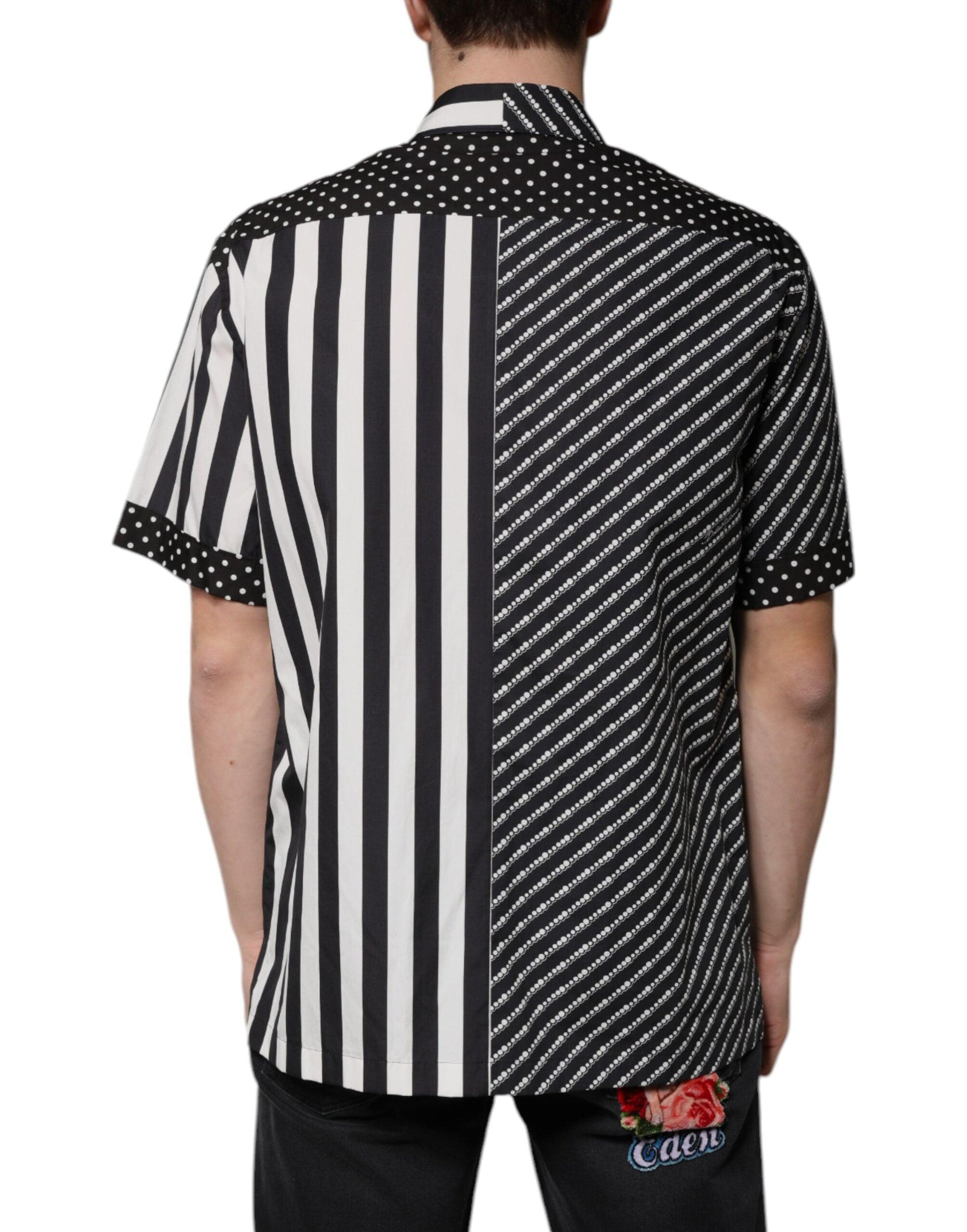 Dolce & Gabbana Black & White Striped Casual Button Down Shirt - Arichezz.store