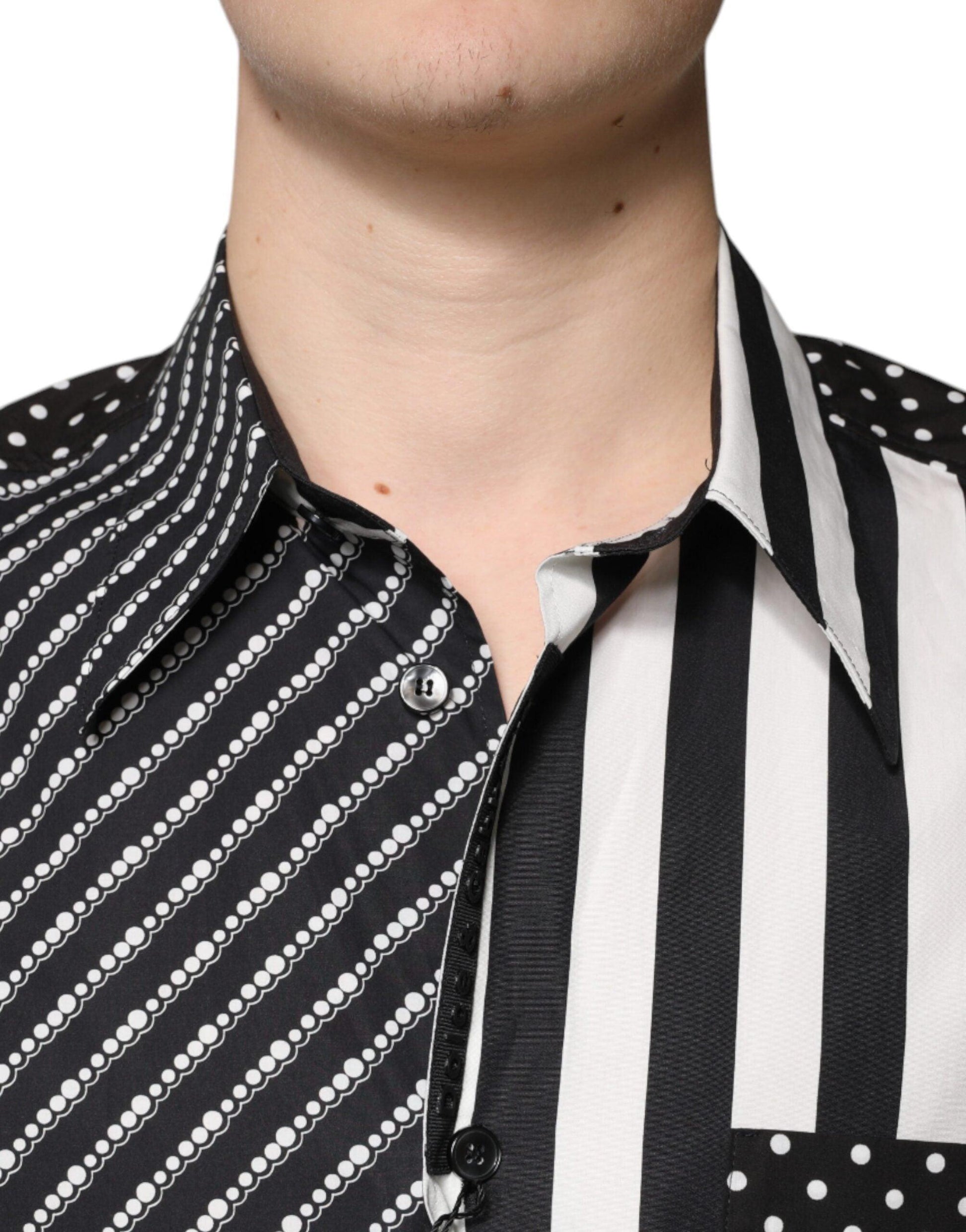 Dolce & Gabbana Black & White Striped Casual Button Down Shirt - Arichezz.store