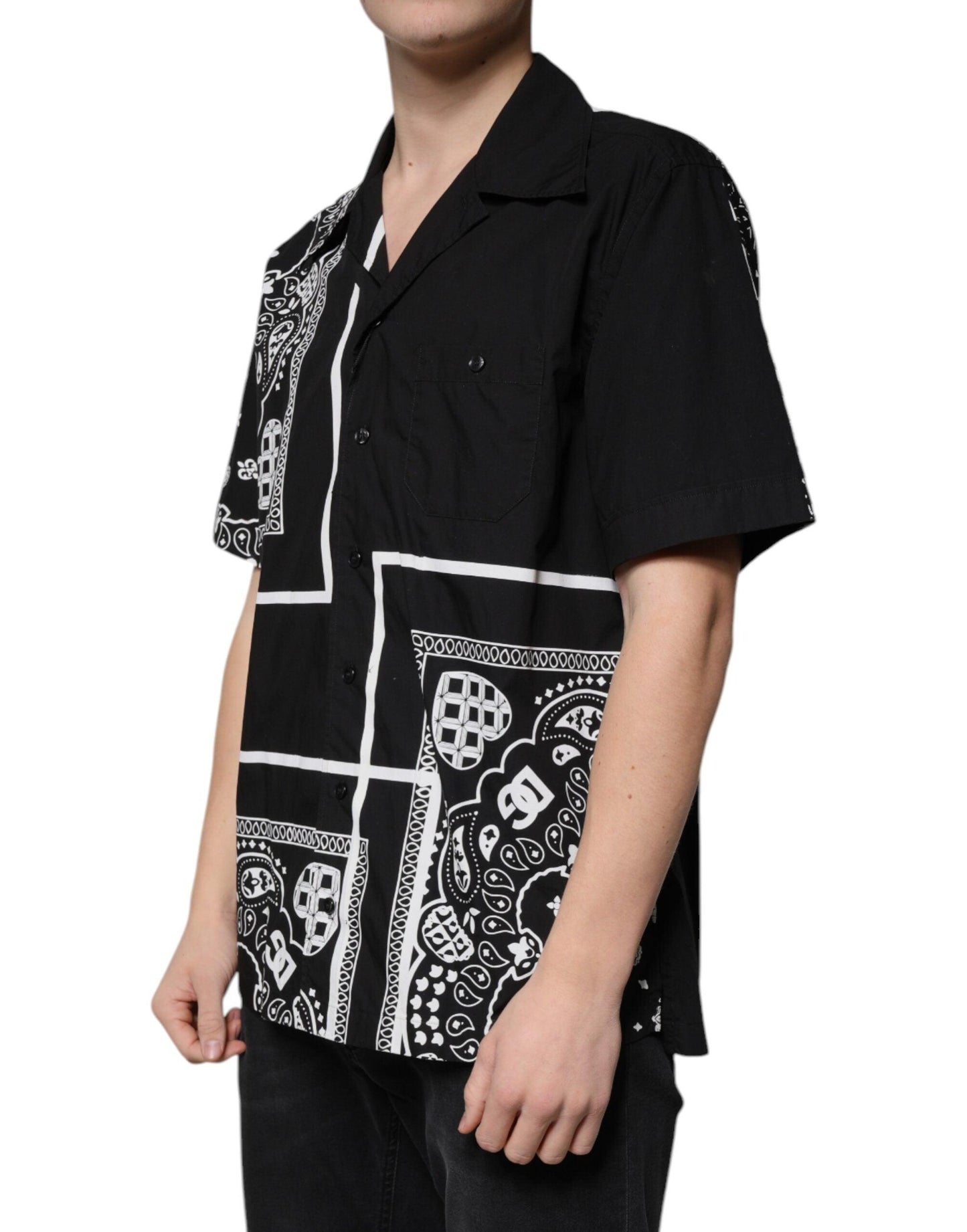 Dolce & Gabbana Black Logo Short Sleeve Button Down Shirt - Arichezz.store