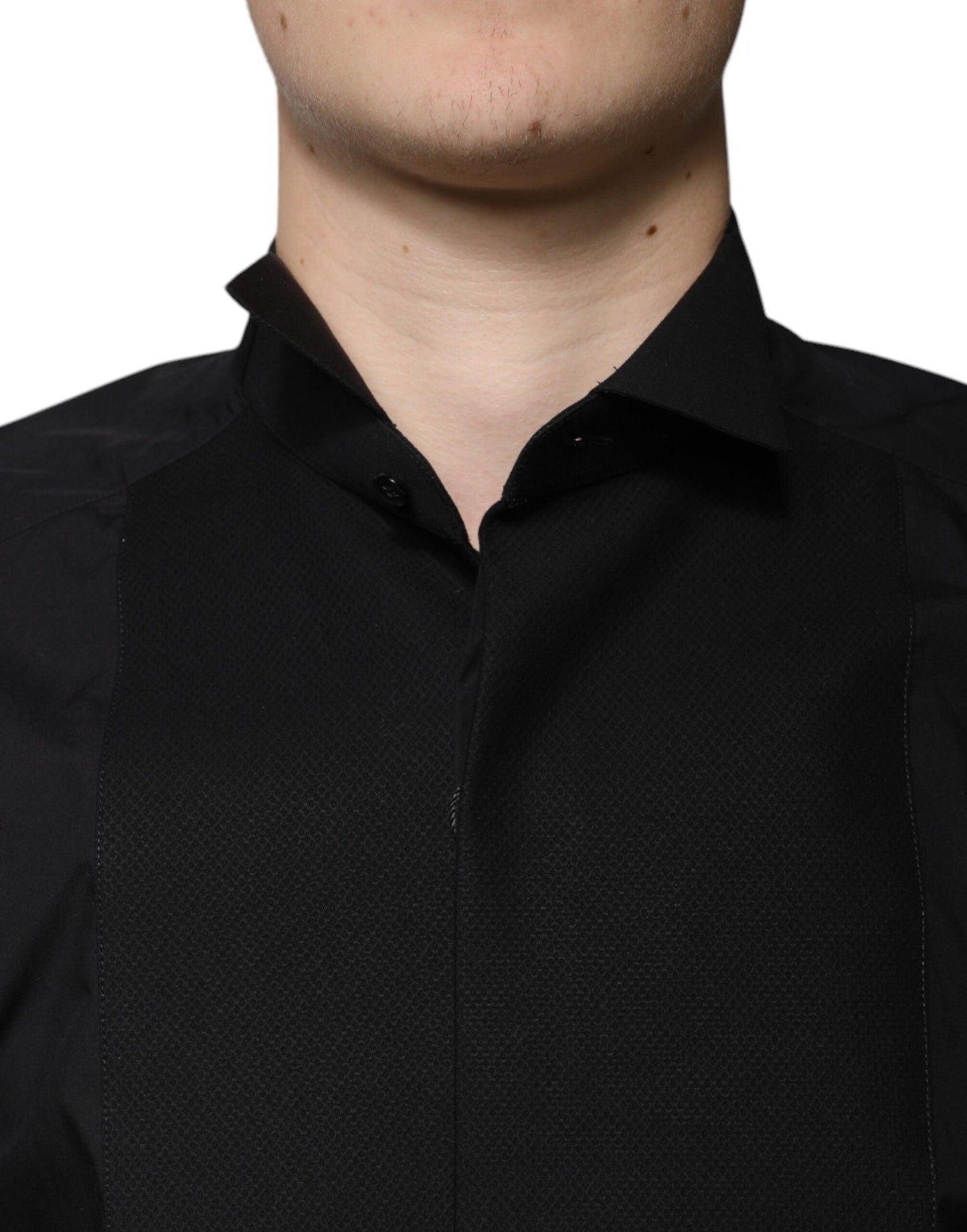 Dolce & Gabbana Black Cotton Slim Fit GOLD Men Dress Shirt - Arichezz.store