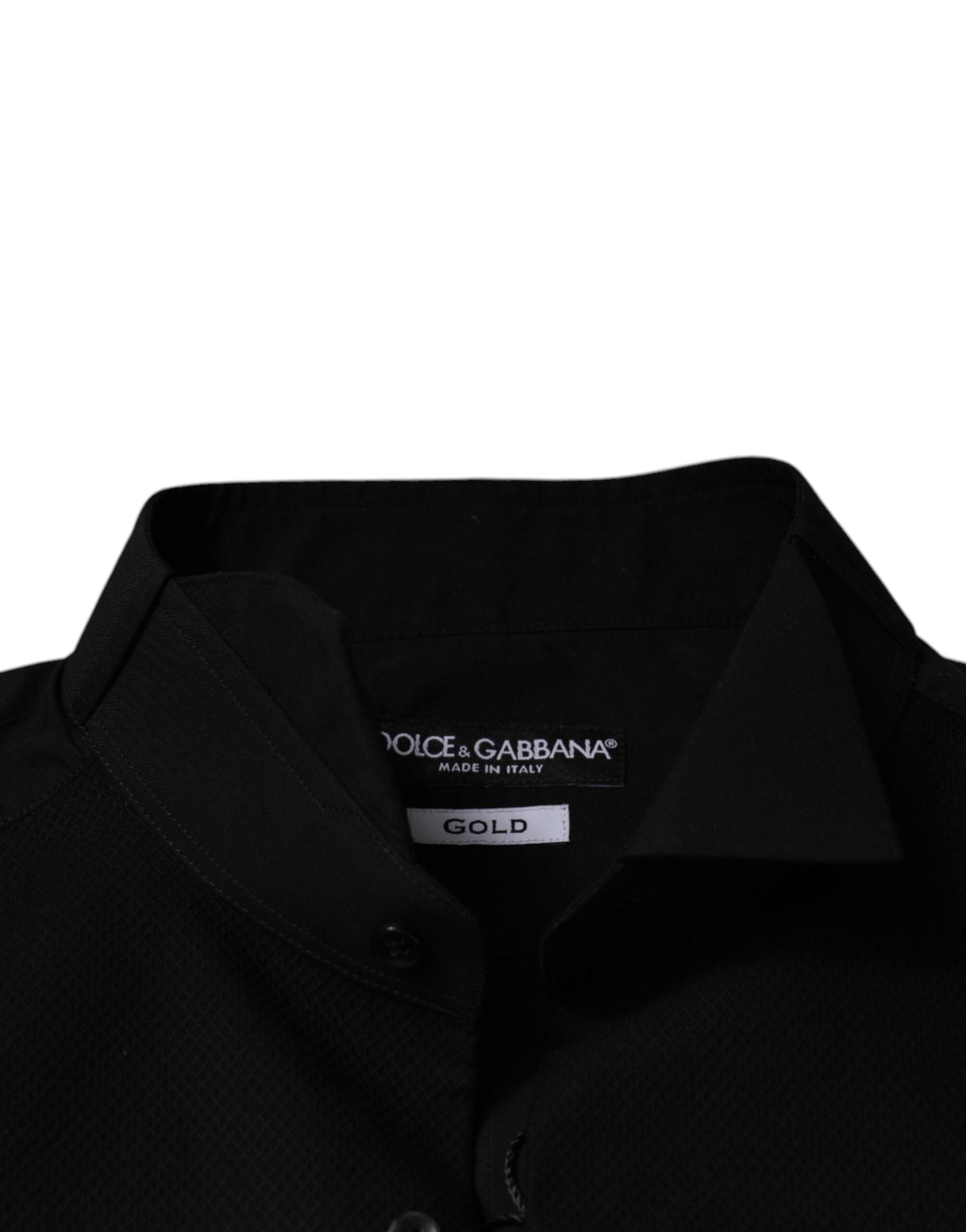 Dolce & Gabbana Black Cotton Slim Fit GOLD Men Dress Shirt - Arichezz.store