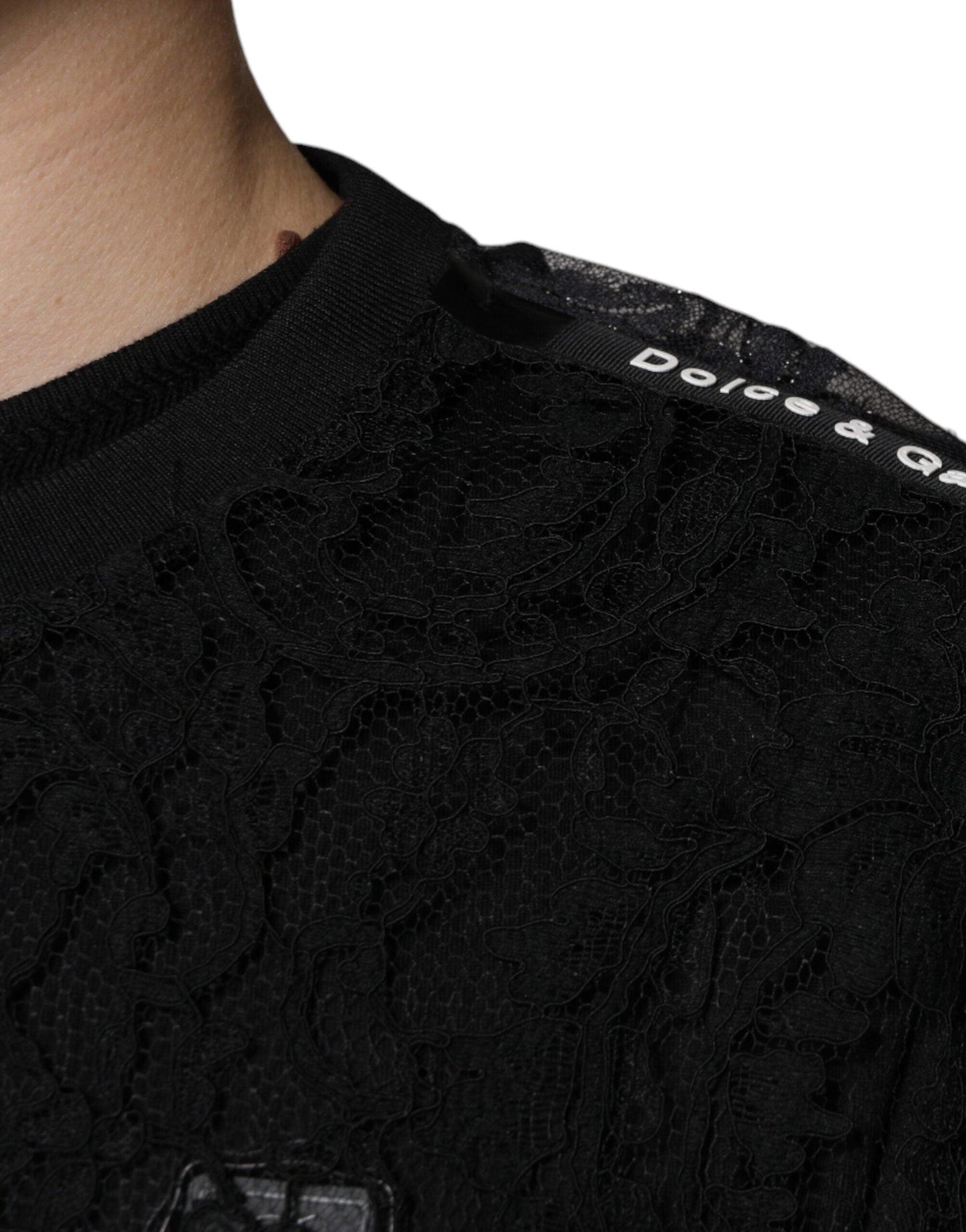 Dolce & Gabbana Black Nylon Floral Lace Crew Neck T-shirt - Arichezz.store