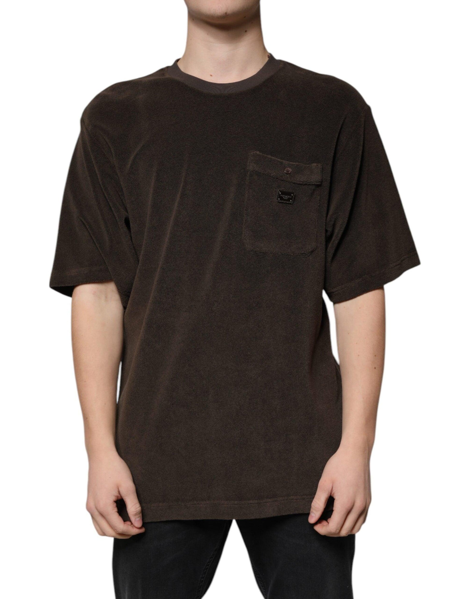 Dolce & Gabbana Brown Cotton Crew Neck Short Sleeve T-Shirt - Arichezz.store