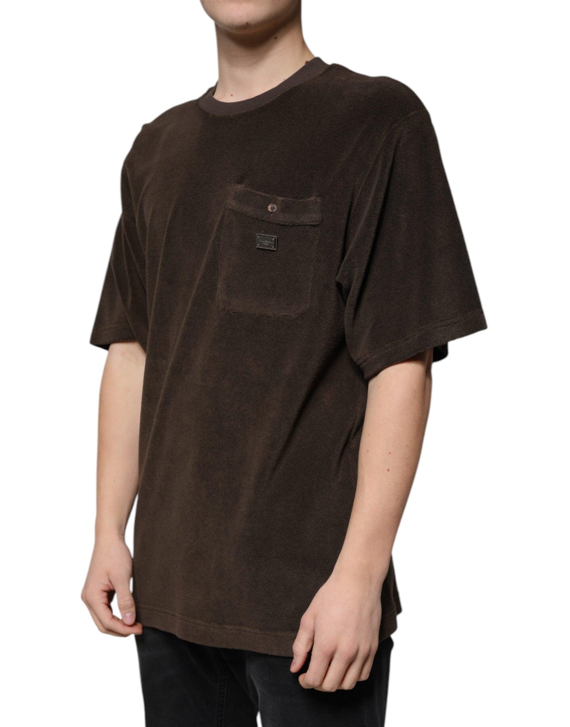 Dolce & Gabbana Brown Cotton Crew Neck Short Sleeve T-Shirt - Arichezz.store