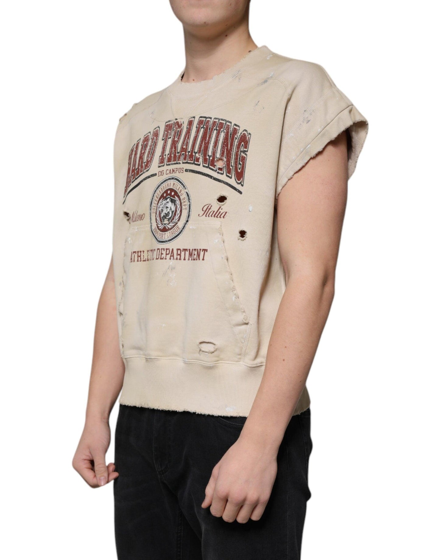 Dolce & Gabbana Beige Cotton Sleeveless Crew Neck T-Shirt - Arichezz.store