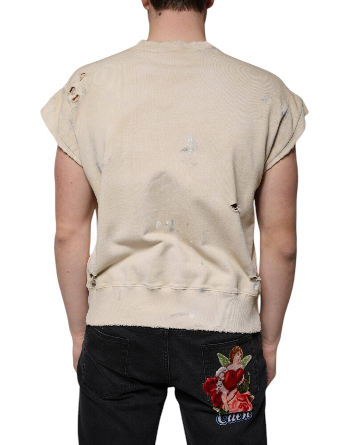 Dolce & Gabbana Beige Cotton Sleeveless Crew Neck T-Shirt - Arichezz.store