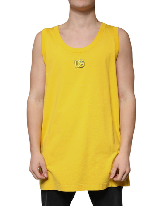 Dolce & Gabbana Yellow Cotton Round Neck Sleeveless T-shirt - Arichezz.store