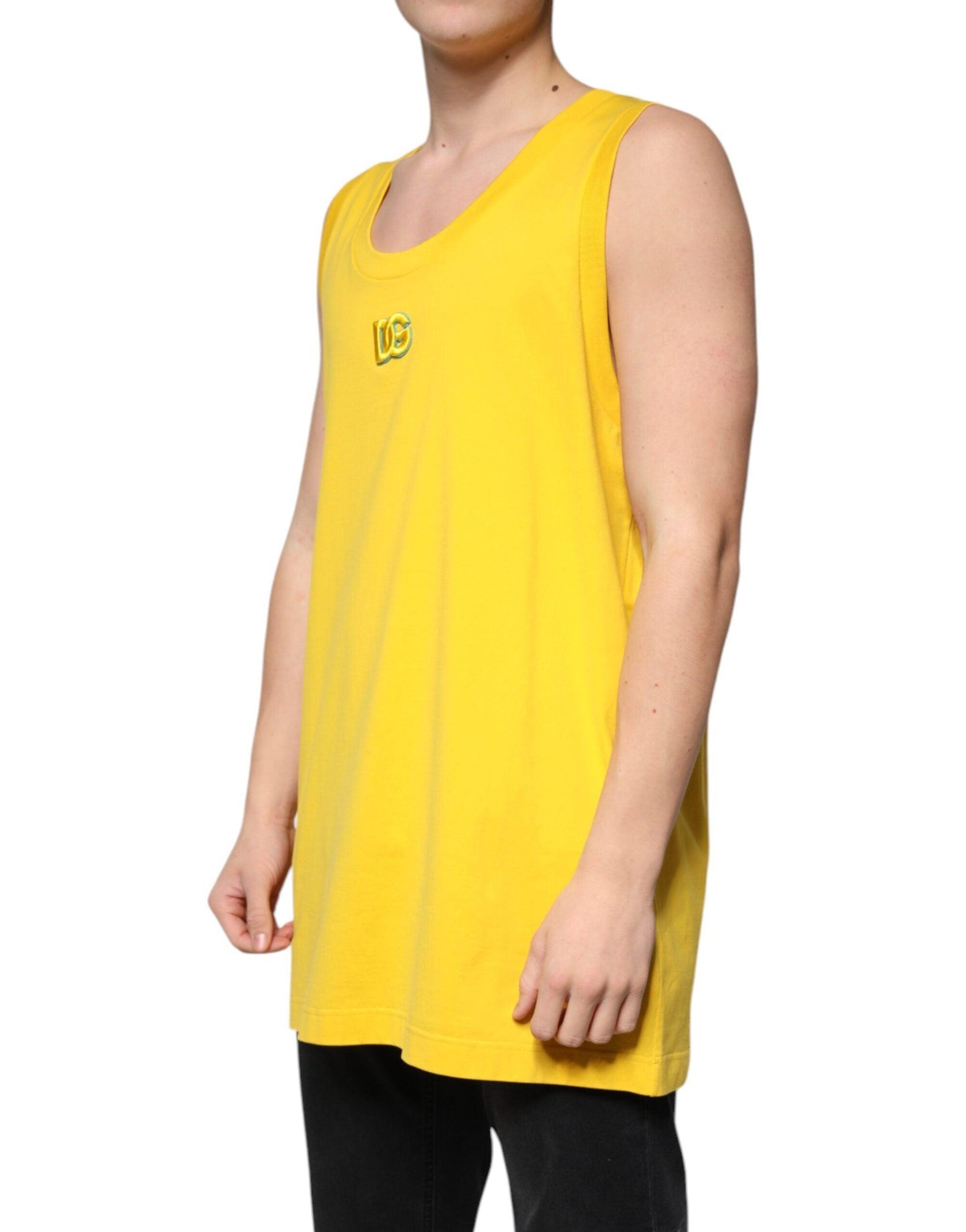 Dolce & Gabbana Yellow Cotton Round Neck Sleeveless T-shirt - Arichezz.store