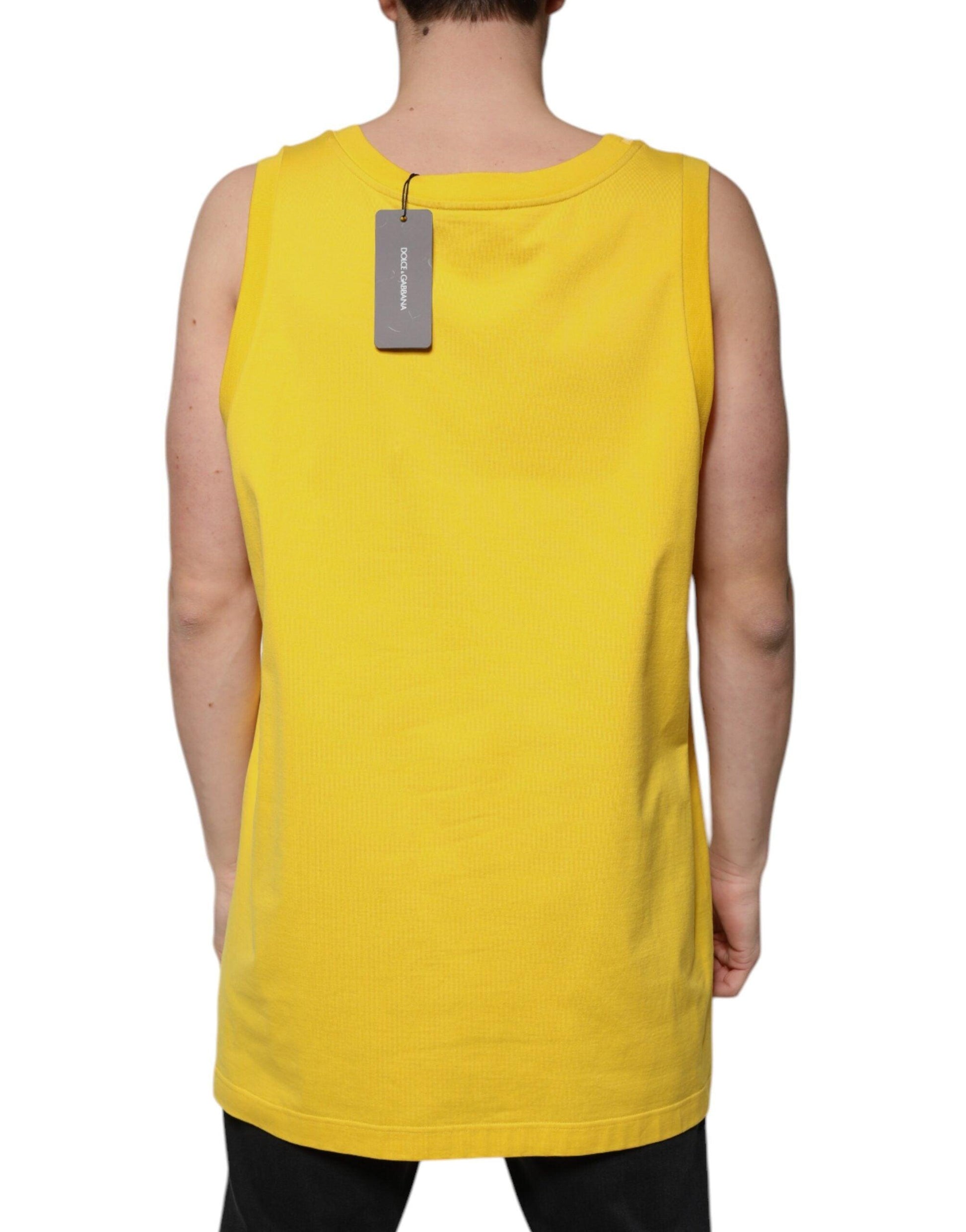 Dolce & Gabbana Yellow Cotton Round Neck Sleeveless T-shirt - Arichezz.store