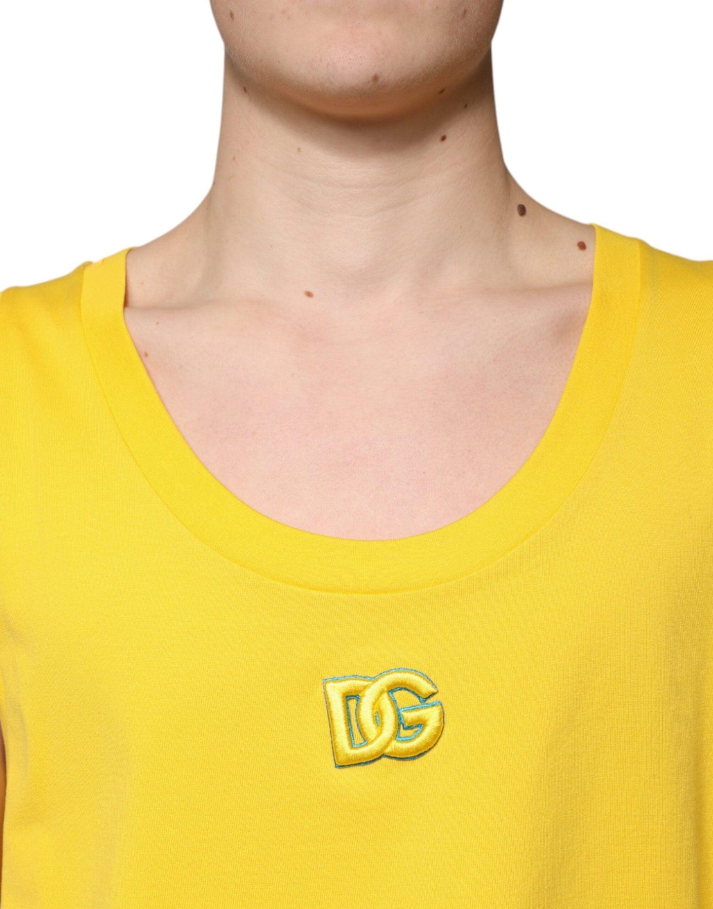 Dolce & Gabbana Yellow Cotton Round Neck Sleeveless T-shirt - Arichezz.store