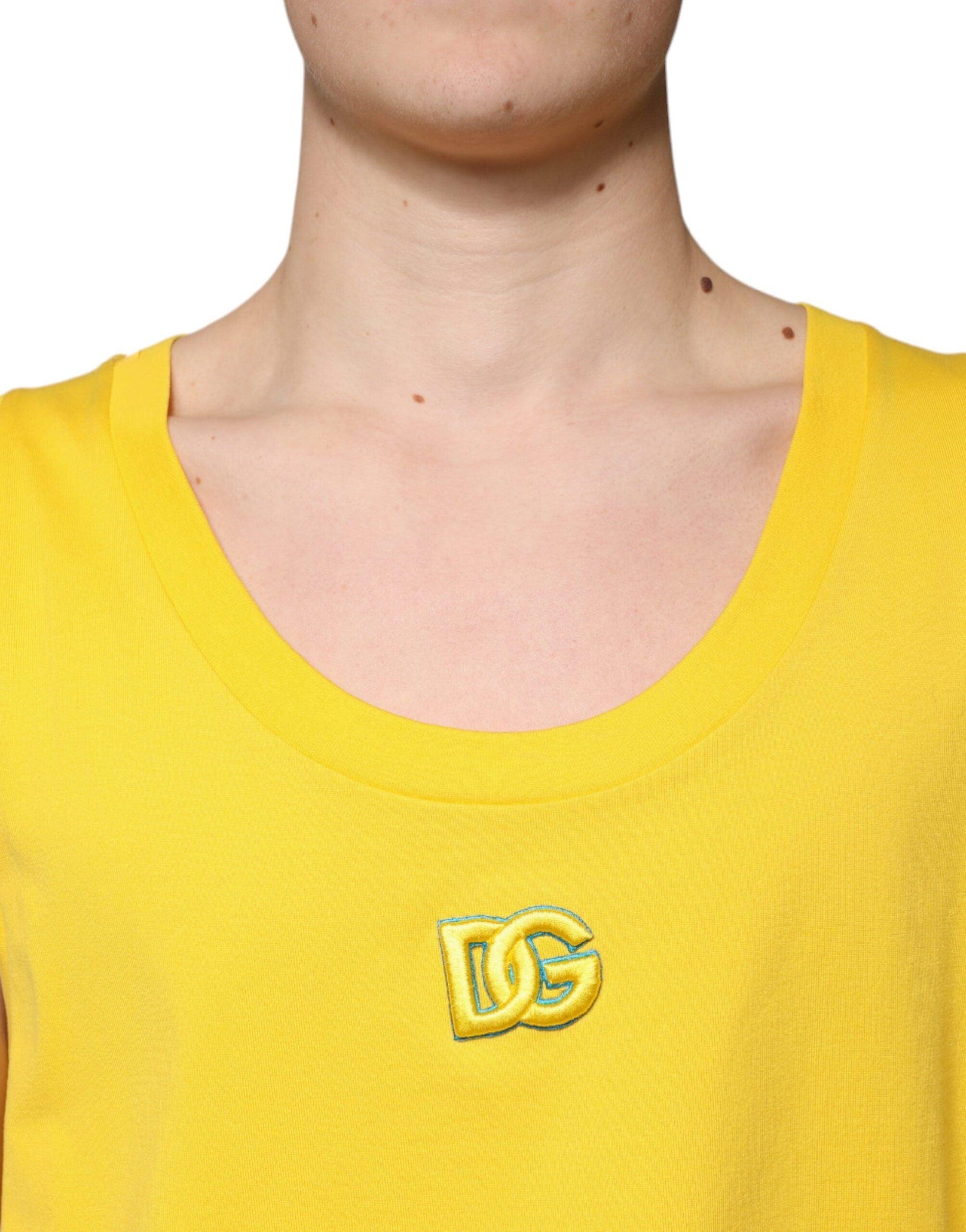 Dolce & Gabbana Yellow Cotton Round Neck Sleeveless T-shirt - Arichezz.store