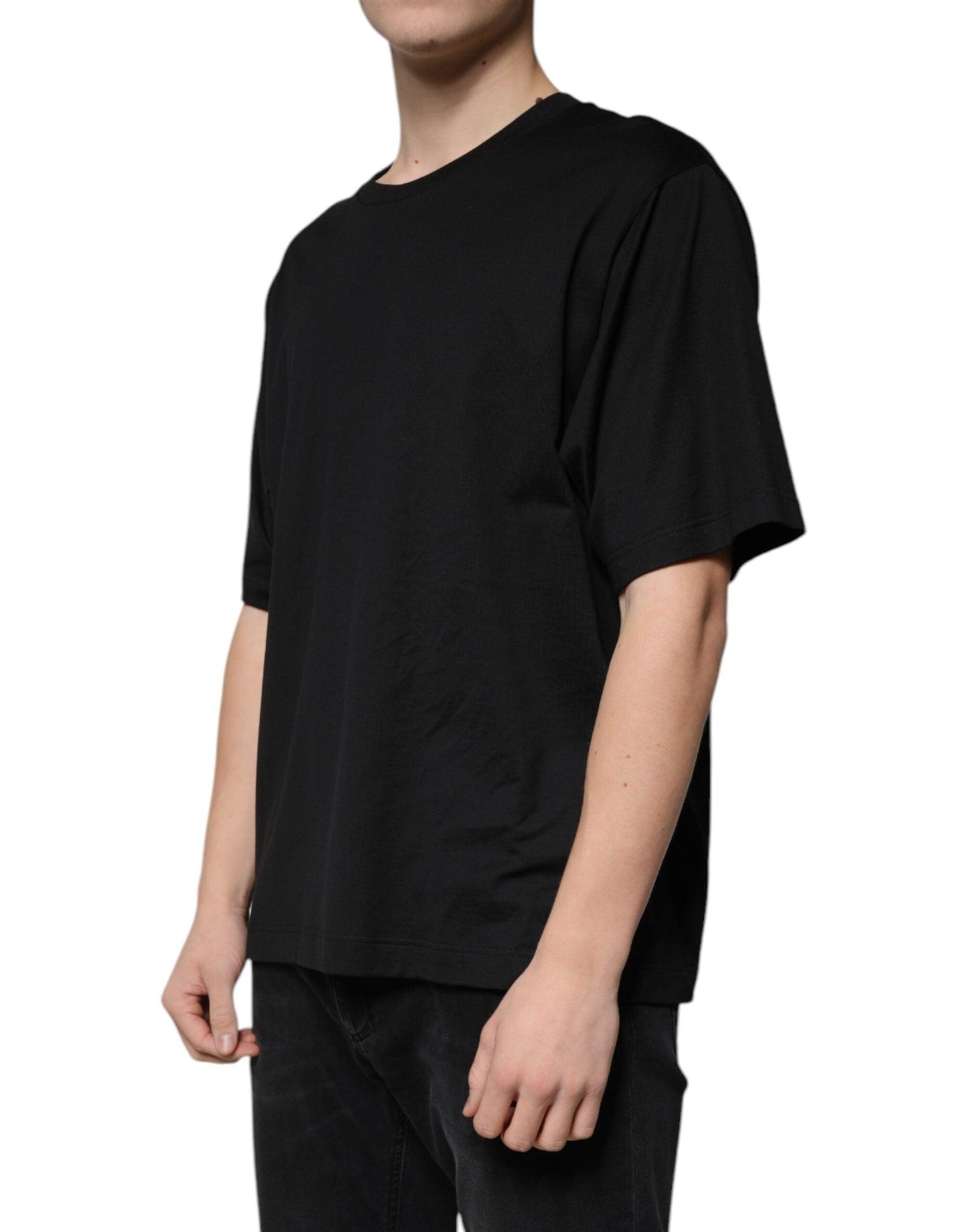 Dolce & Gabbana Black Cotton Crew Neck T-Shirt - Arichezz.store