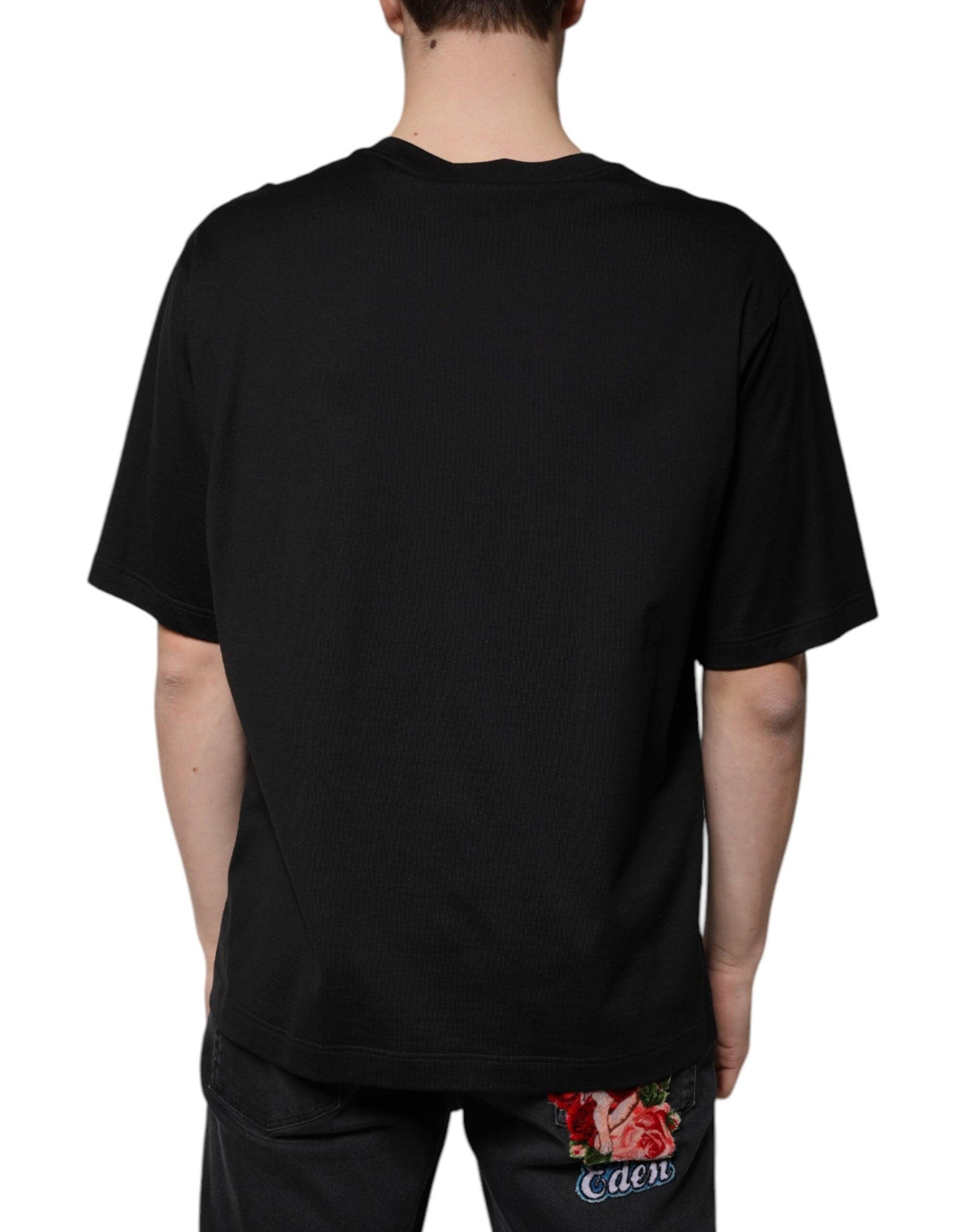 Dolce & Gabbana Black Cotton Crew Neck T-Shirt - Arichezz.store