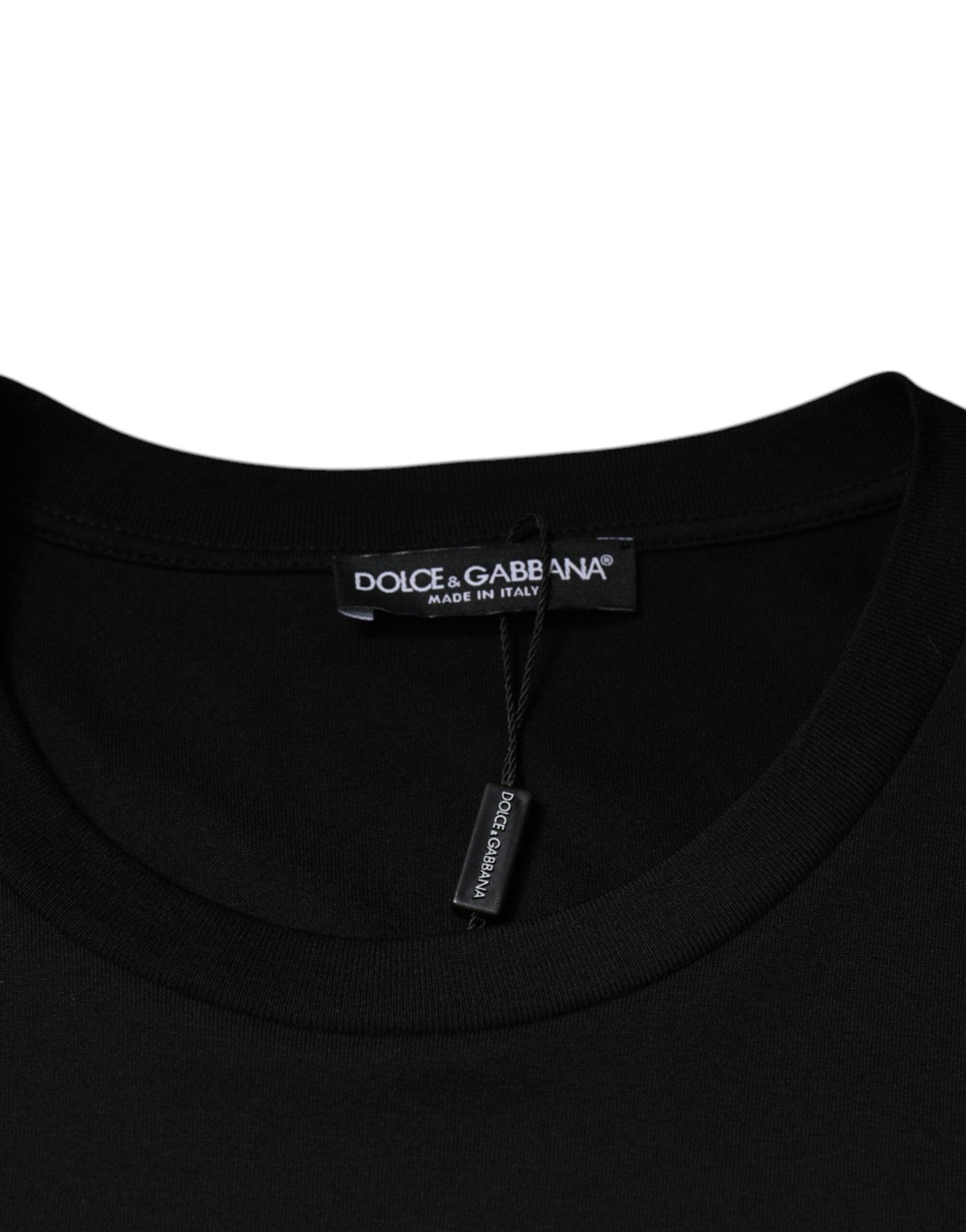 Dolce & Gabbana Black Cotton Crew Neck T-Shirt - Arichezz.store