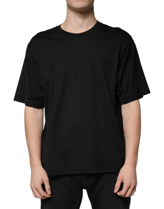 Dolce & Gabbana Black Cotton Crew Neck T-Shirt - Arichezz.store