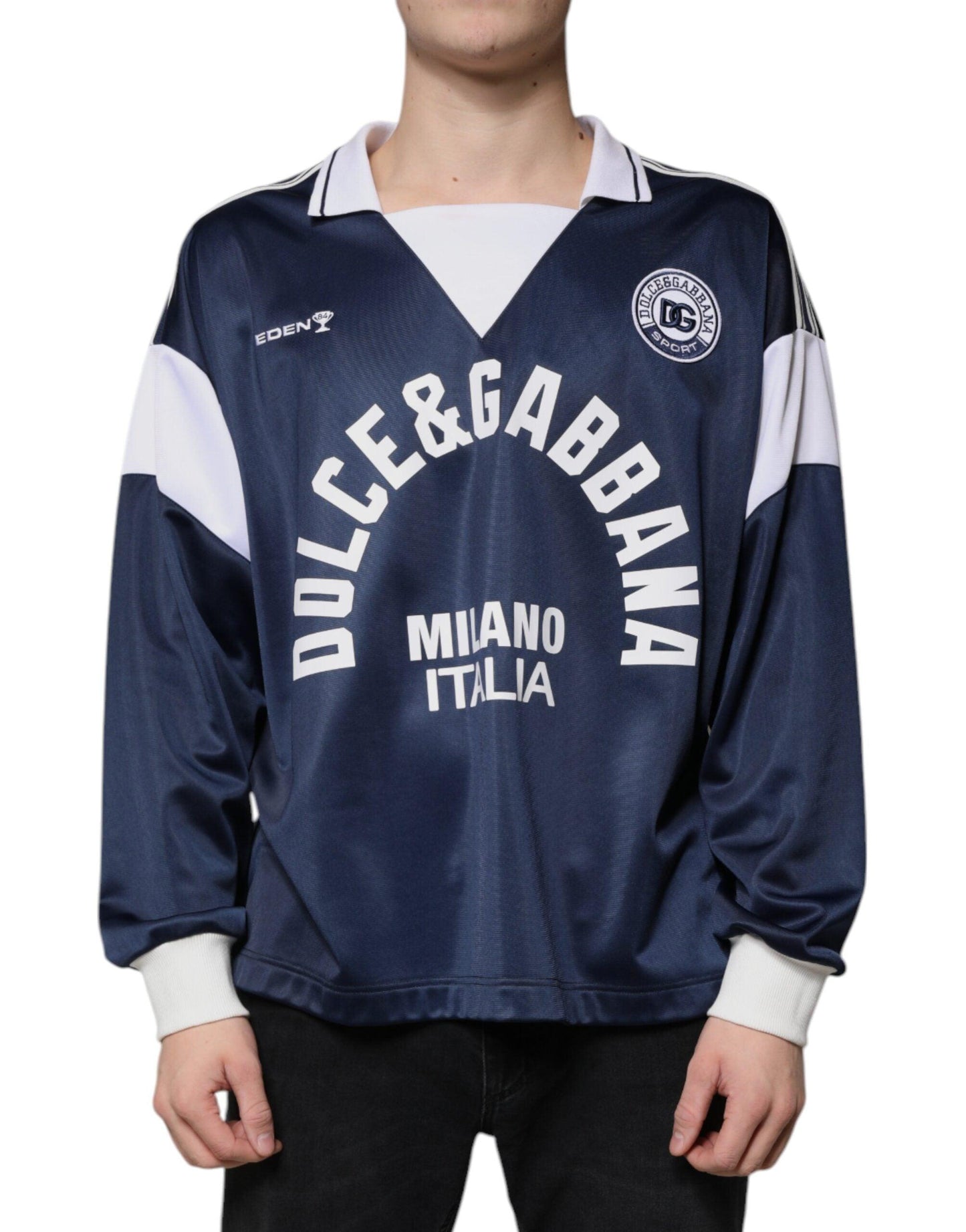 Dolce & Gabbana Blue & White Long Sleeve Jersey T-Shirt - Arichezz.store