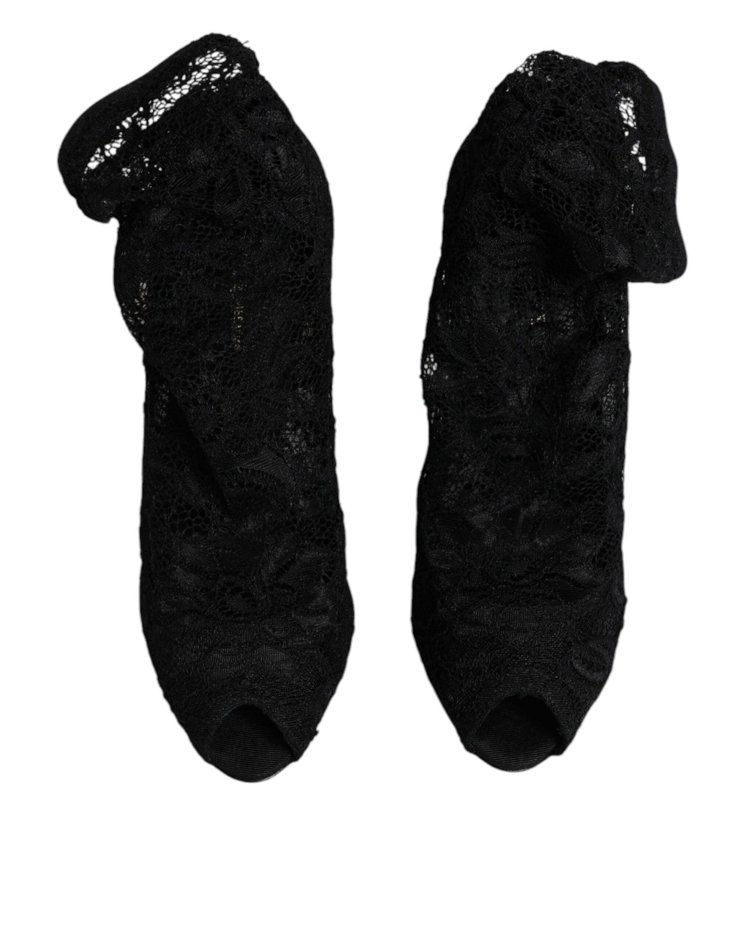 Dolce & Gabbana Black Lace Stretch Mid Calf Boots - Arichezz.store