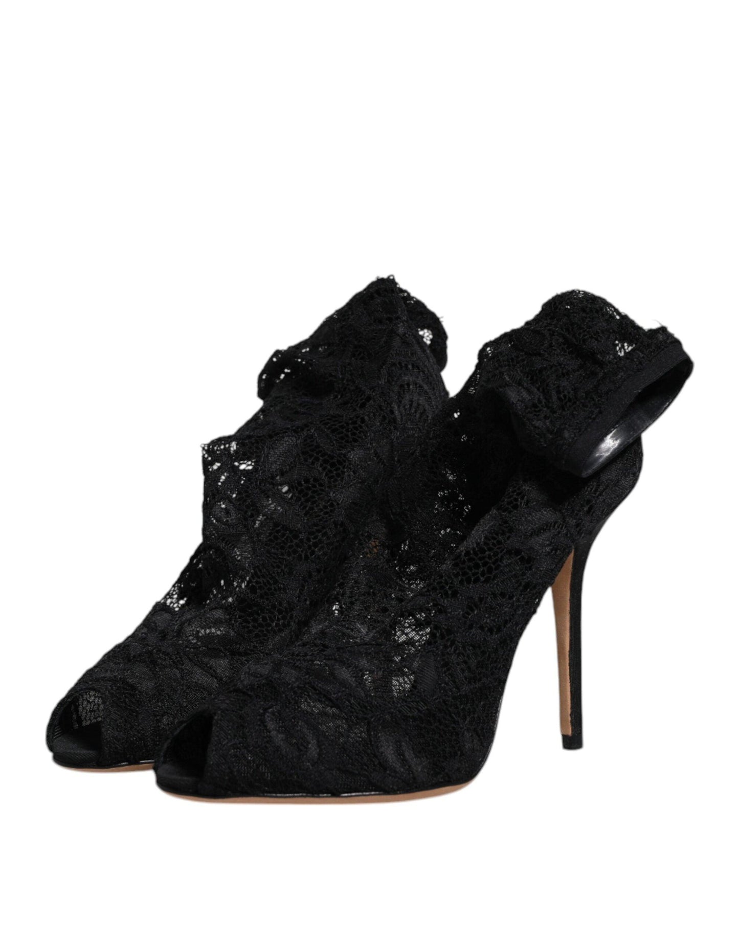 Dolce & Gabbana Black Lace Stretch Mid Calf Boots - Arichezz.store