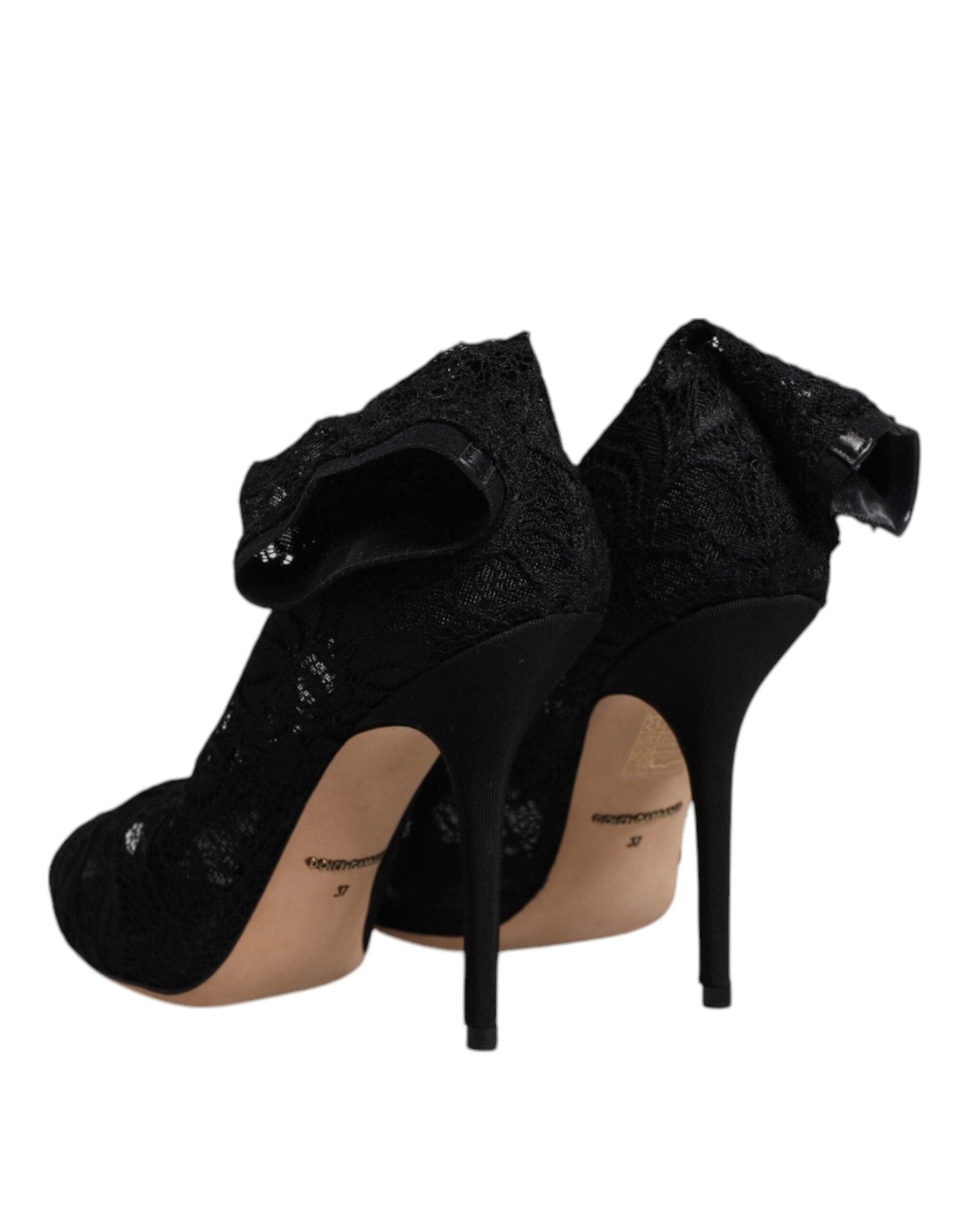 Dolce & Gabbana Black Lace Stretch Mid Calf Boots - Arichezz.store