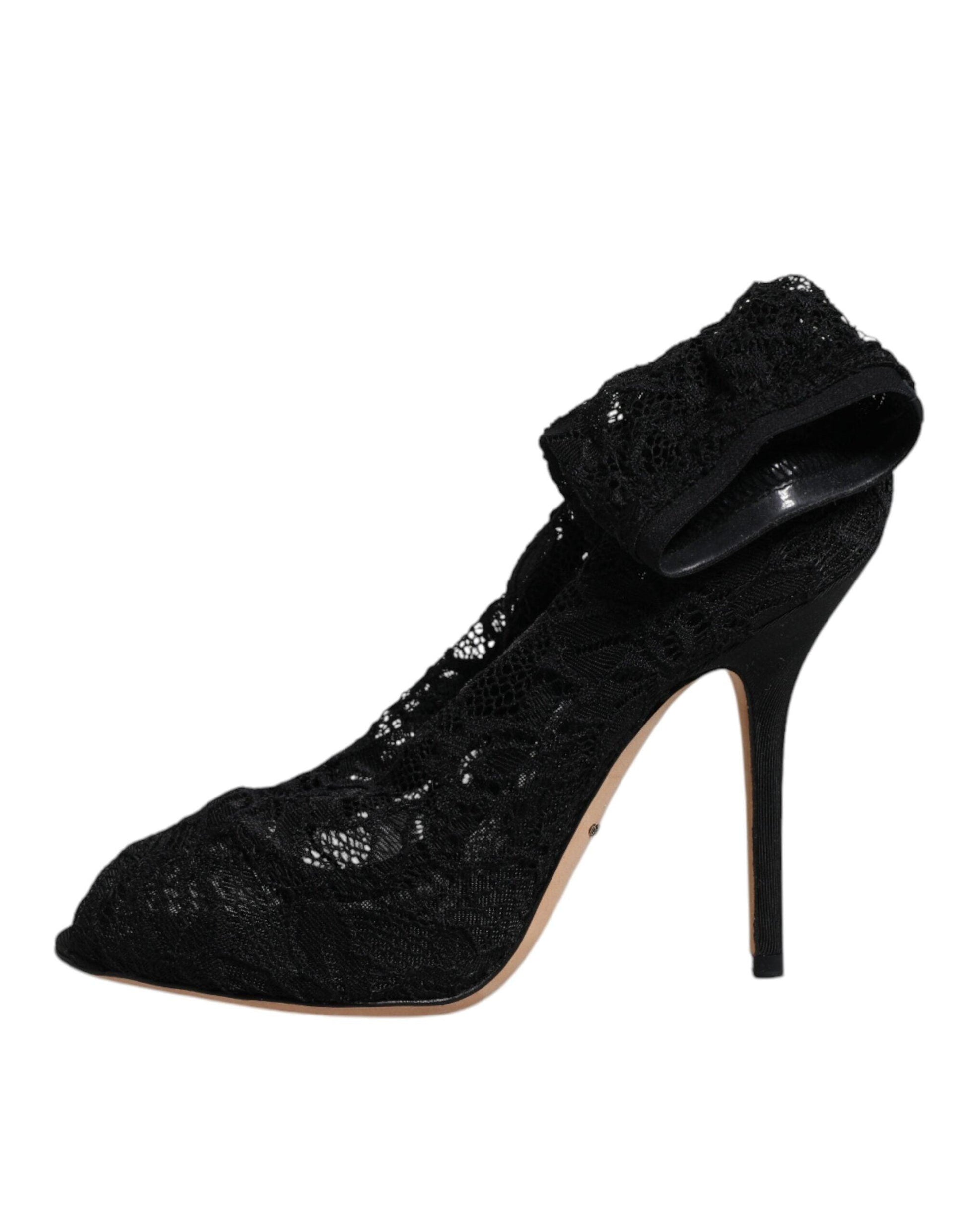 Dolce & Gabbana Black Lace Stretch Mid Calf Boots - Arichezz.store