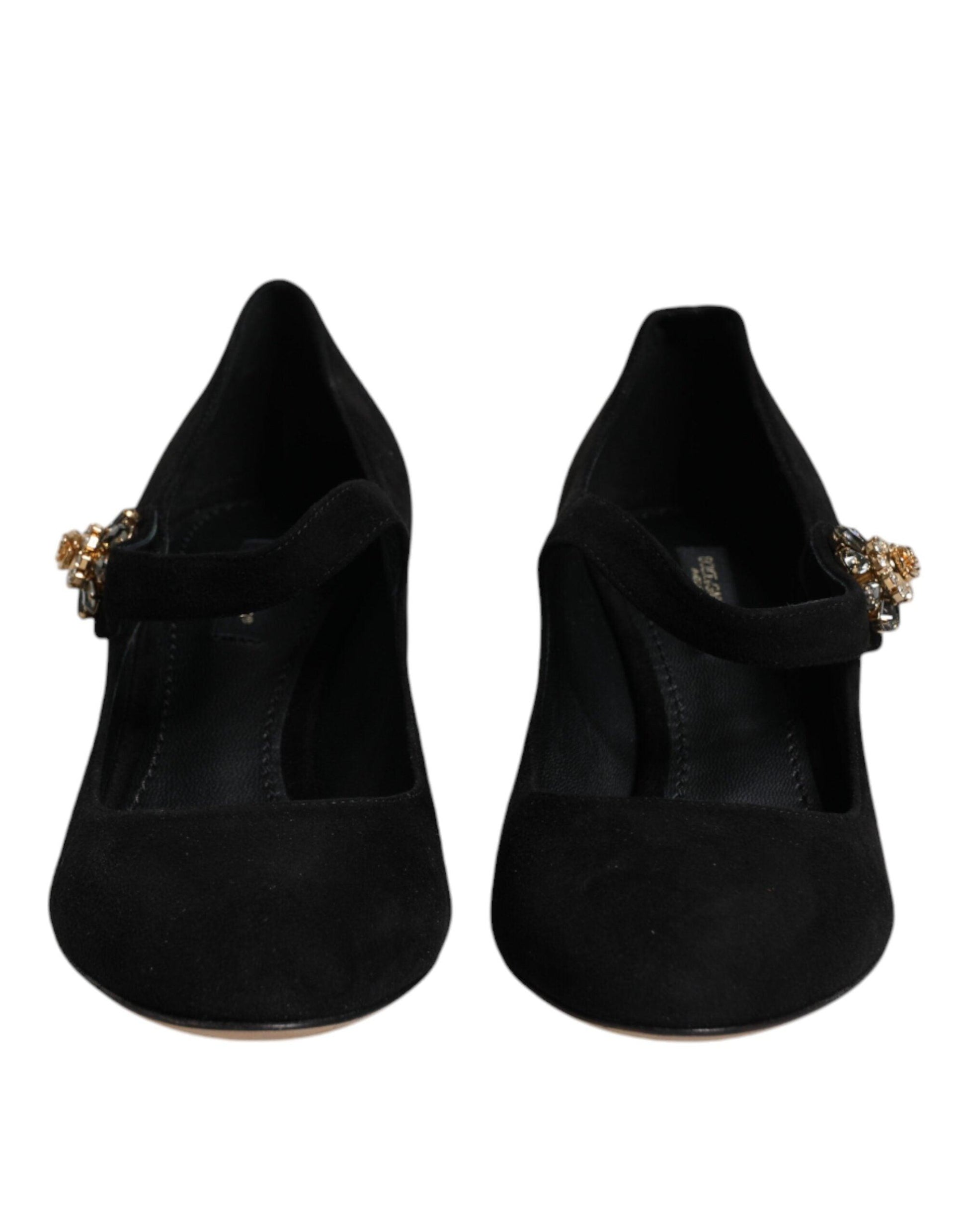 Dolce & Gabbana Black Suede Crystal Mary Jane Heels - Arichezz.store