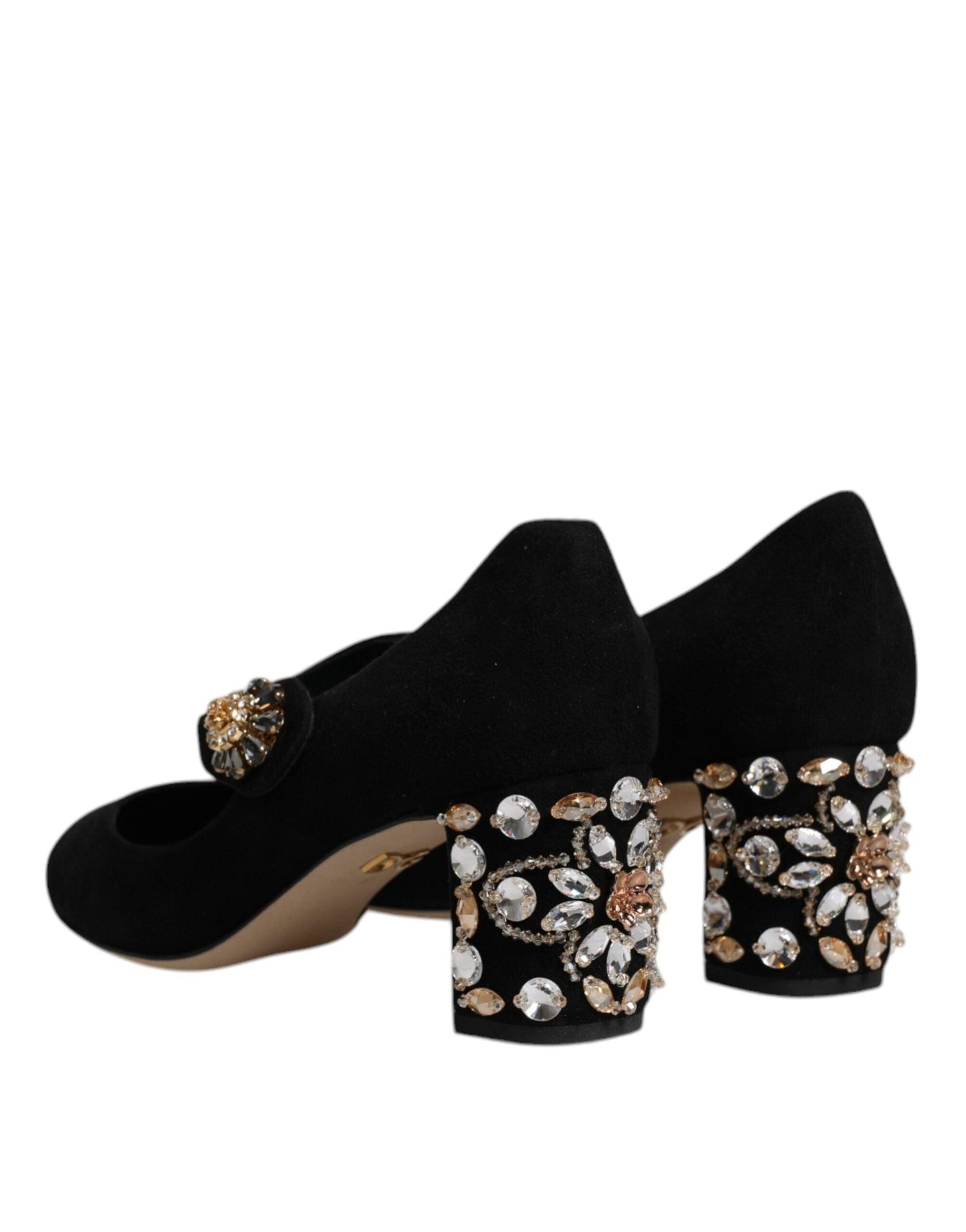 Dolce & Gabbana Black Suede Crystal Mary Jane Heels - Arichezz.store