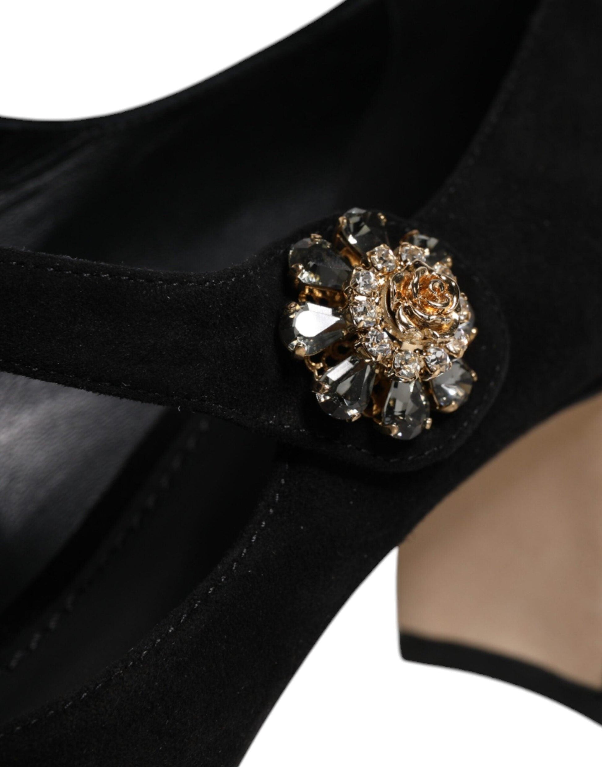 Dolce & Gabbana Black Suede Crystal Mary Jane Heels - Arichezz.store