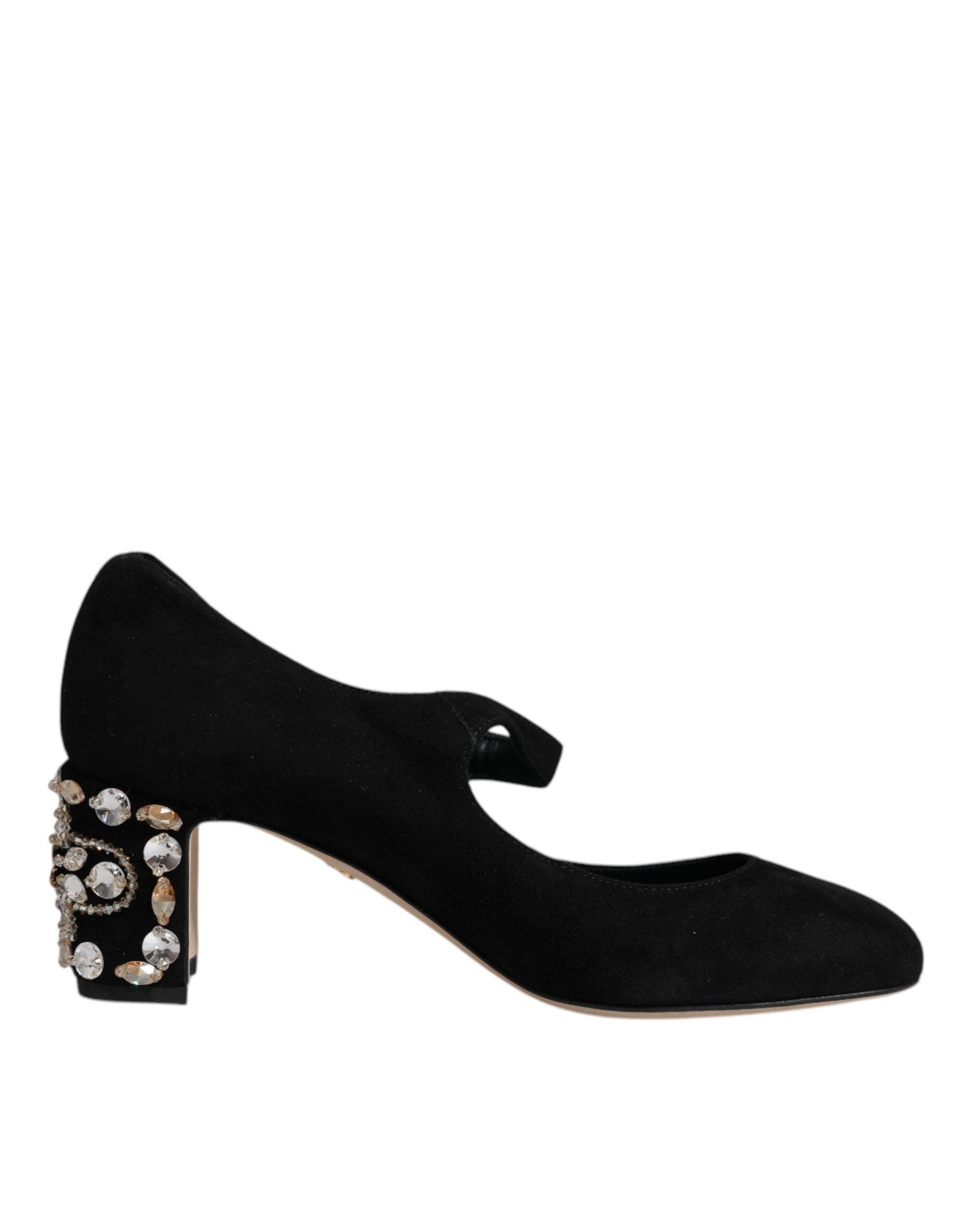 Dolce & Gabbana Black Suede Crystal Mary Jane Heels - Arichezz.store