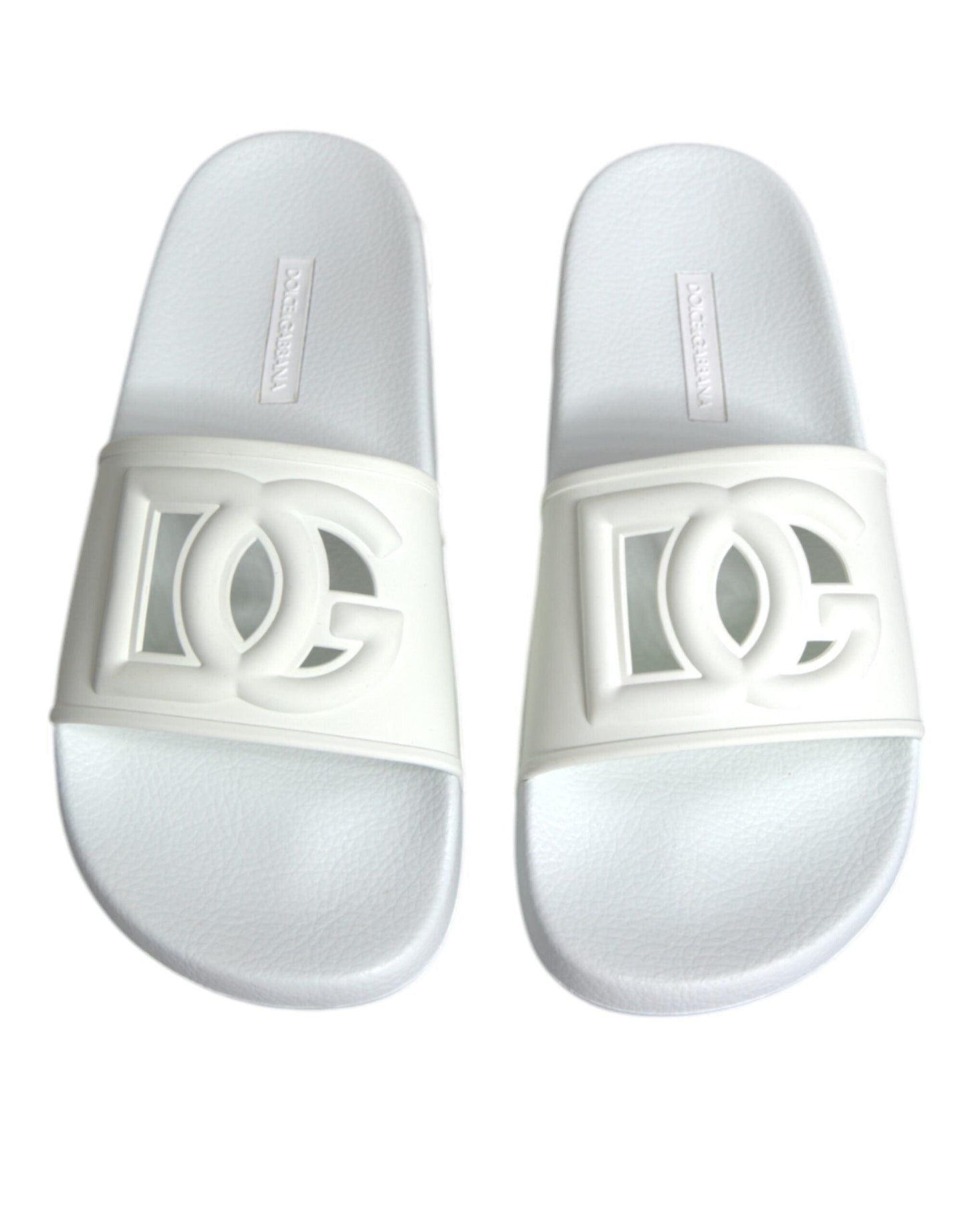 Dolce & Gabbana White Rubber Slides Sandals - Arichezz.store