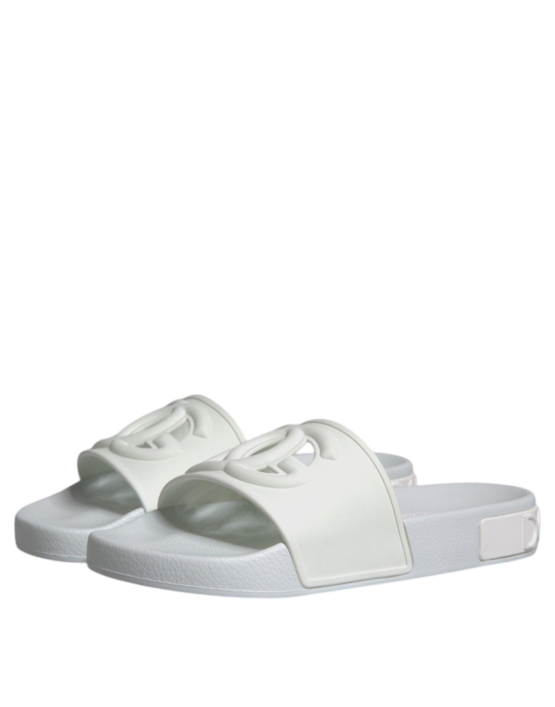 Dolce & Gabbana White Rubber Slides Sandals - Arichezz.store