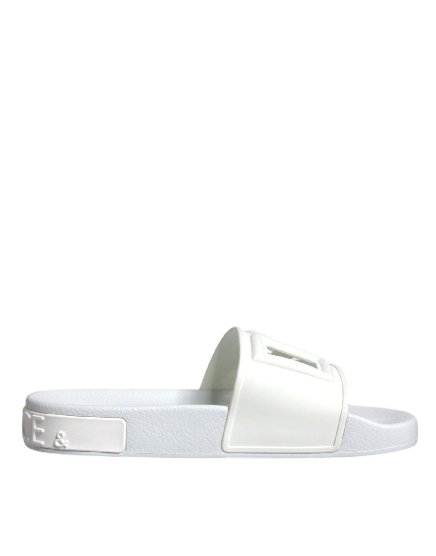 Dolce & Gabbana White Rubber Slides Sandals - Arichezz.store