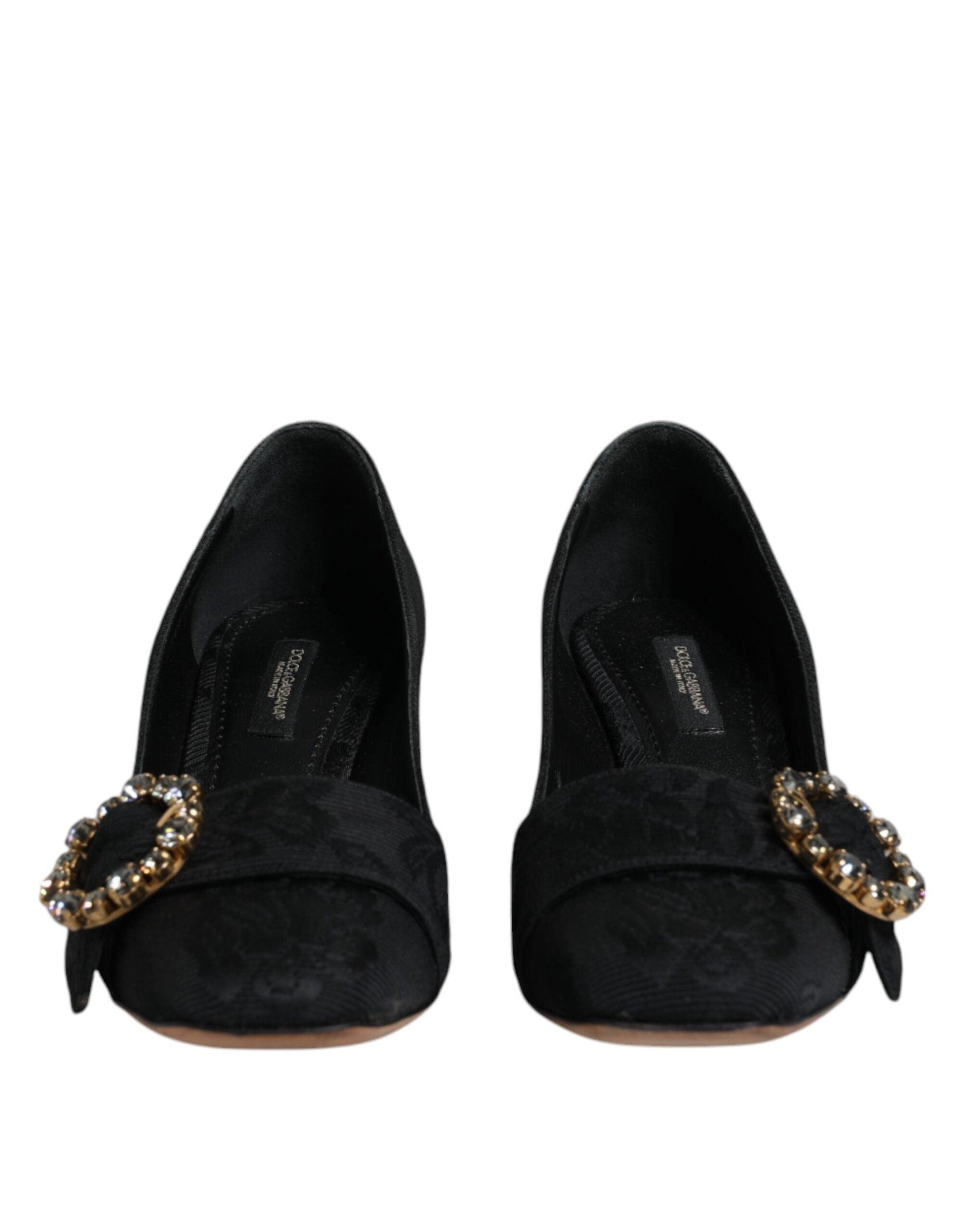 Dolce & Gabbana Black Brocade Crystal Heels Pumps - Arichezz.store