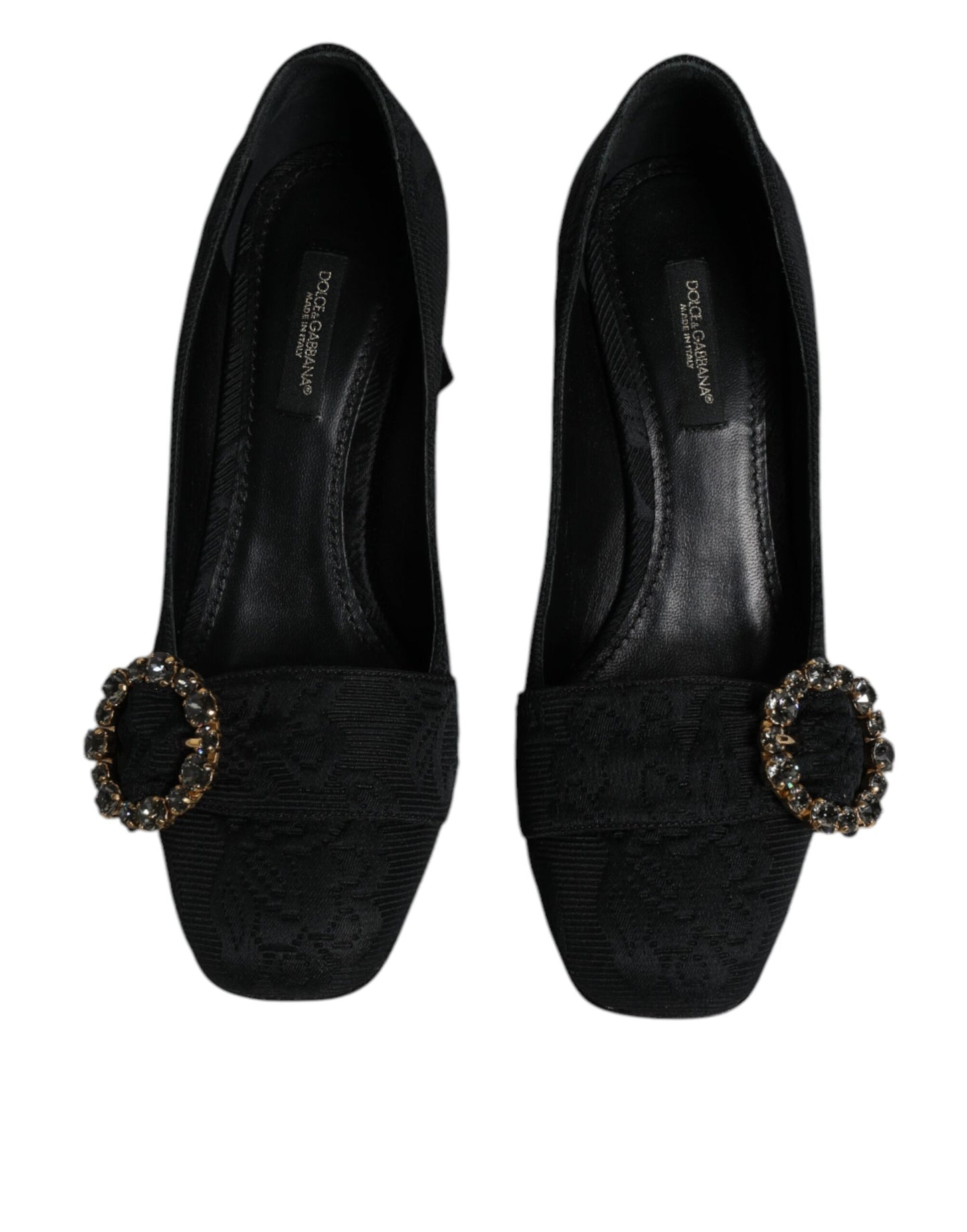 Dolce & Gabbana Black Brocade Crystal Heels Pumps - Arichezz.store