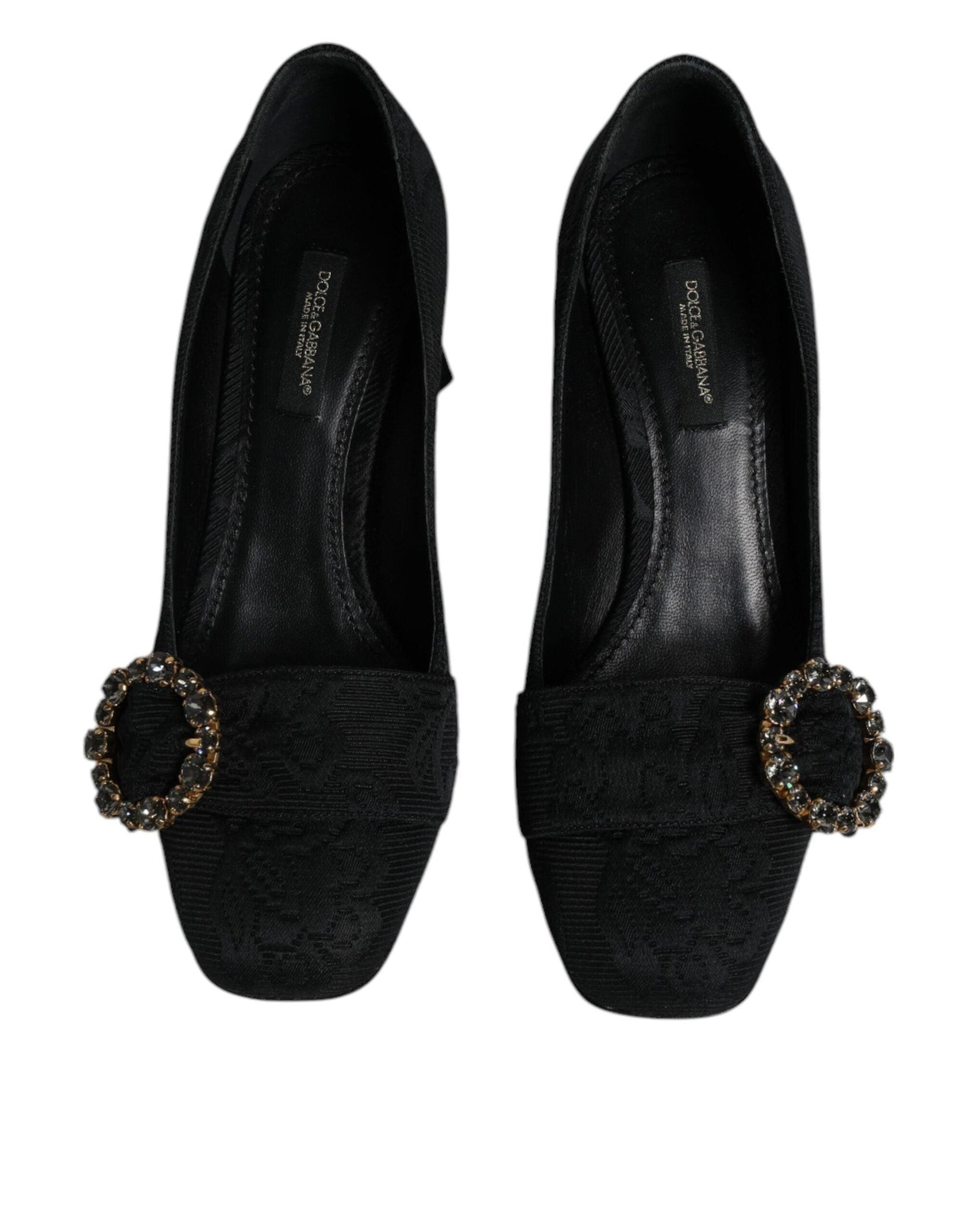 Dolce & Gabbana Black Brocade Crystal Heels Pumps - Arichezz.store