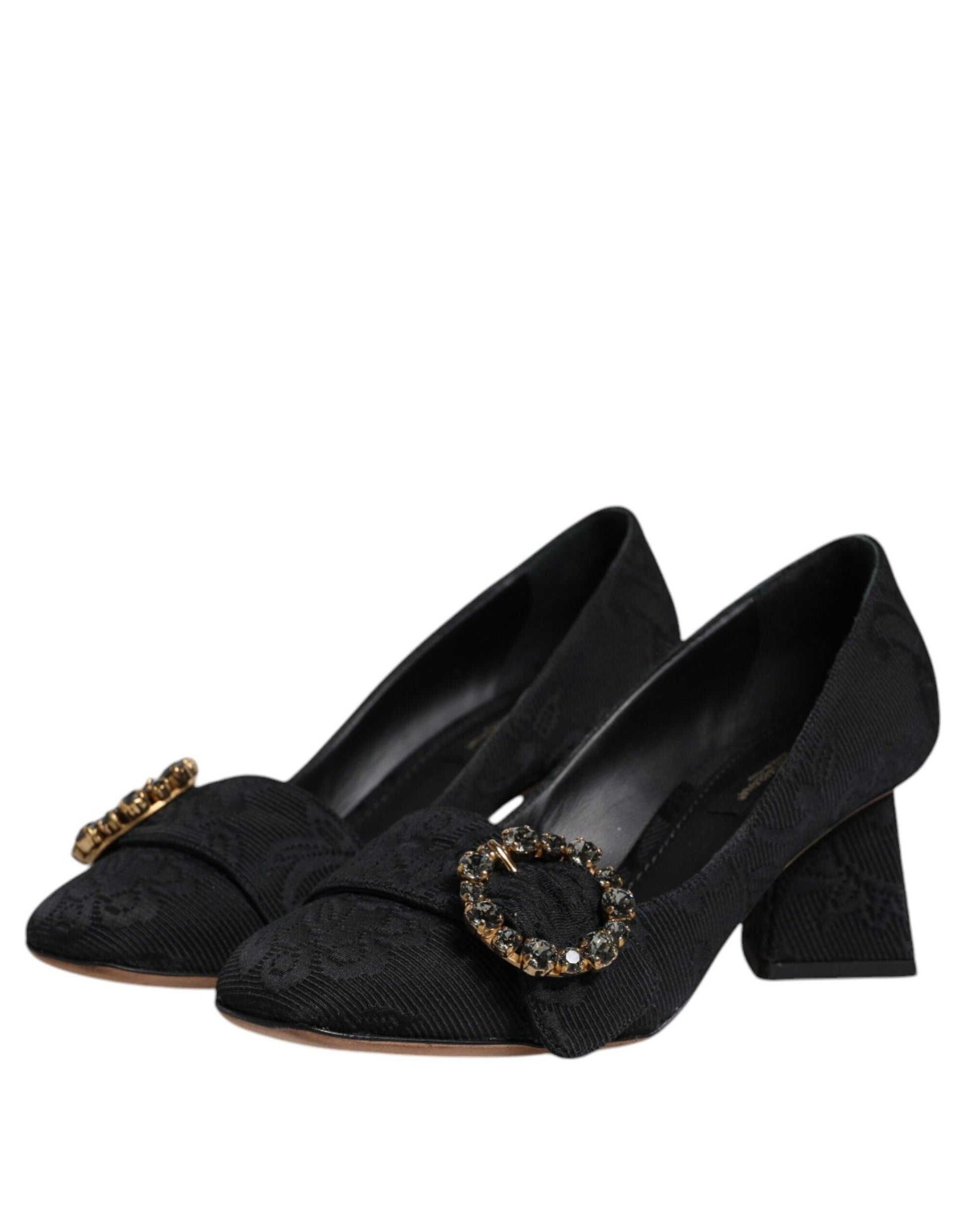 Dolce & Gabbana Black Brocade Crystal Heels Pumps - Arichezz.store