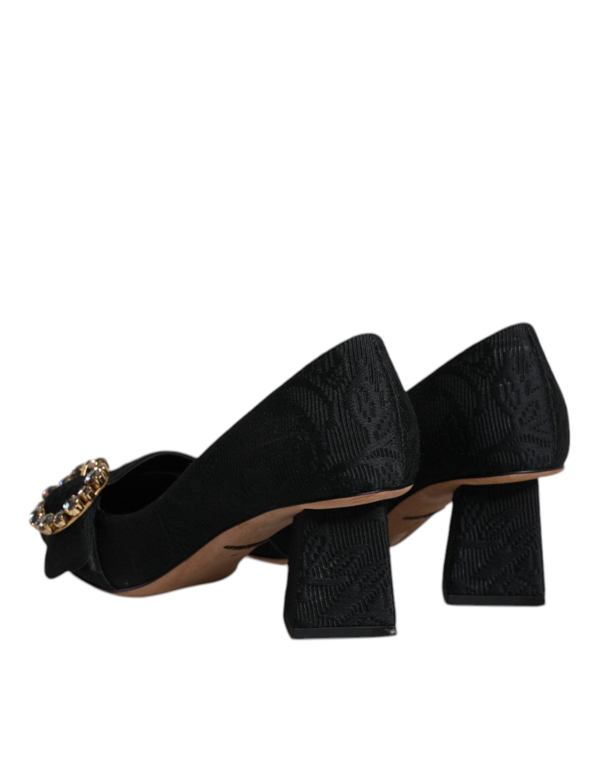 Dolce & Gabbana Black Brocade Crystal Heels Pumps - Arichezz.store