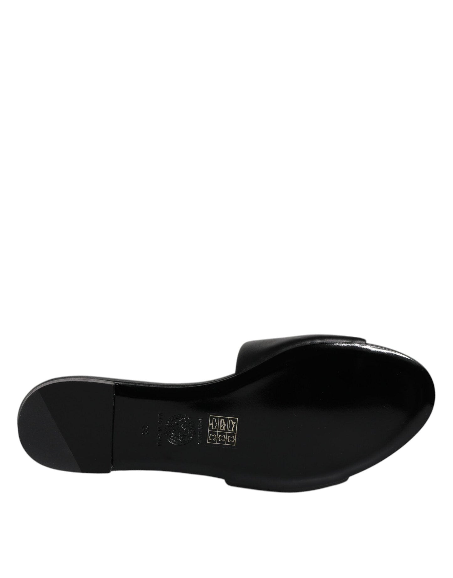 Versace Black Leather Logo Plaque Slip On Slides Flats Shoes - Arichezz.store