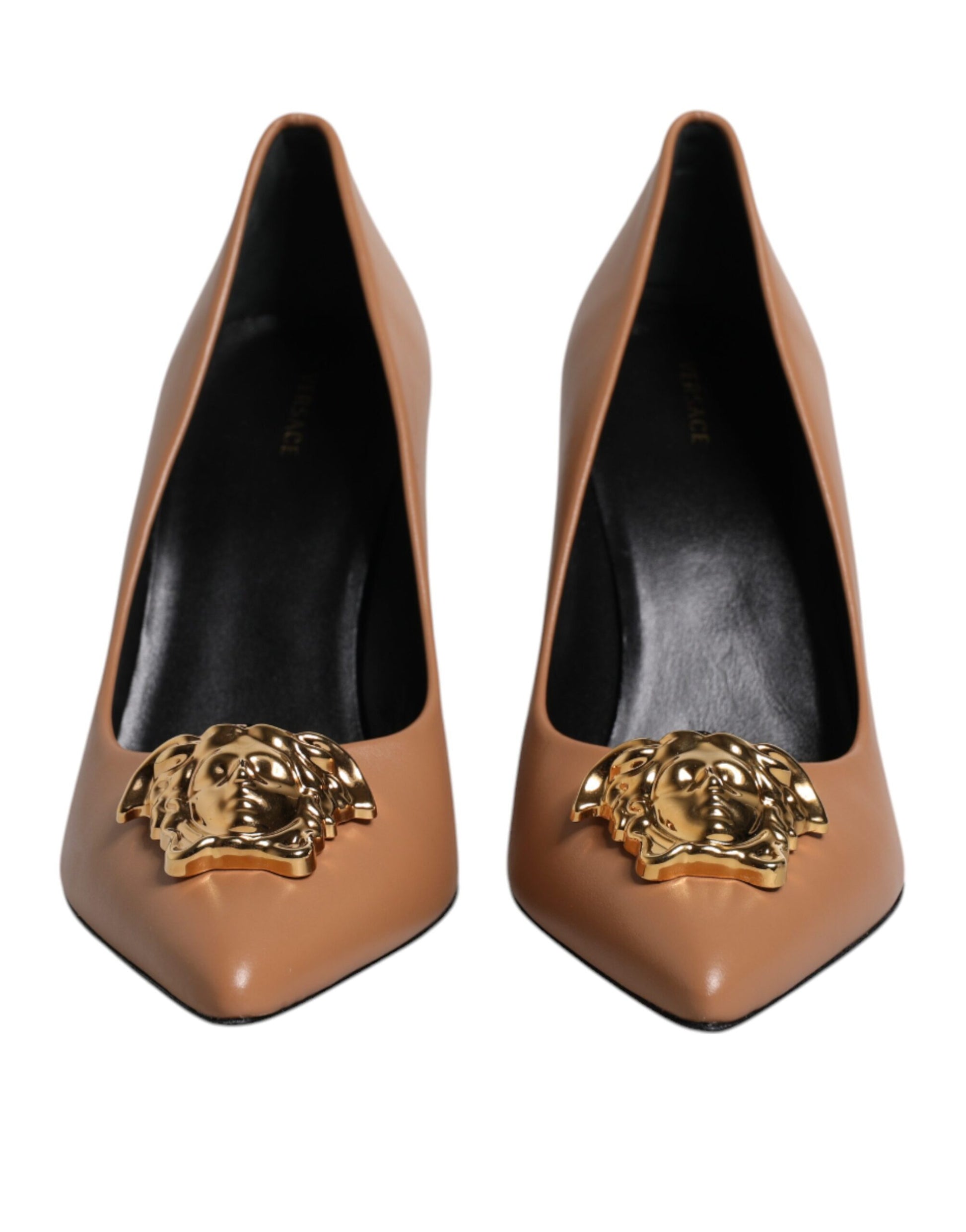 Versace Brown Leather Logo Plaque High Heels Pumps - Arichezz.store