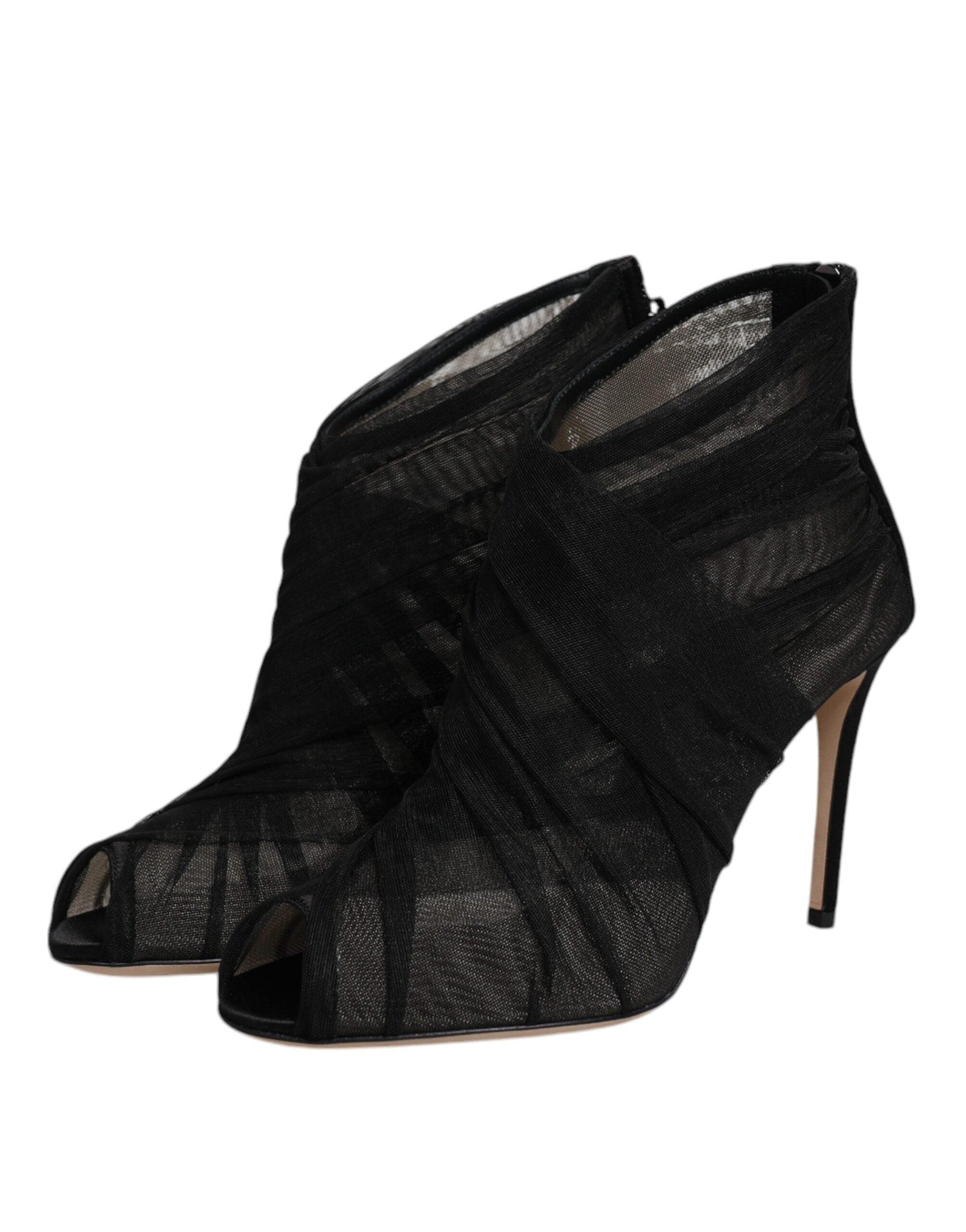 Dolce & Gabbana Black Mesh Stiletto Ankle Boots - Arichezz.store