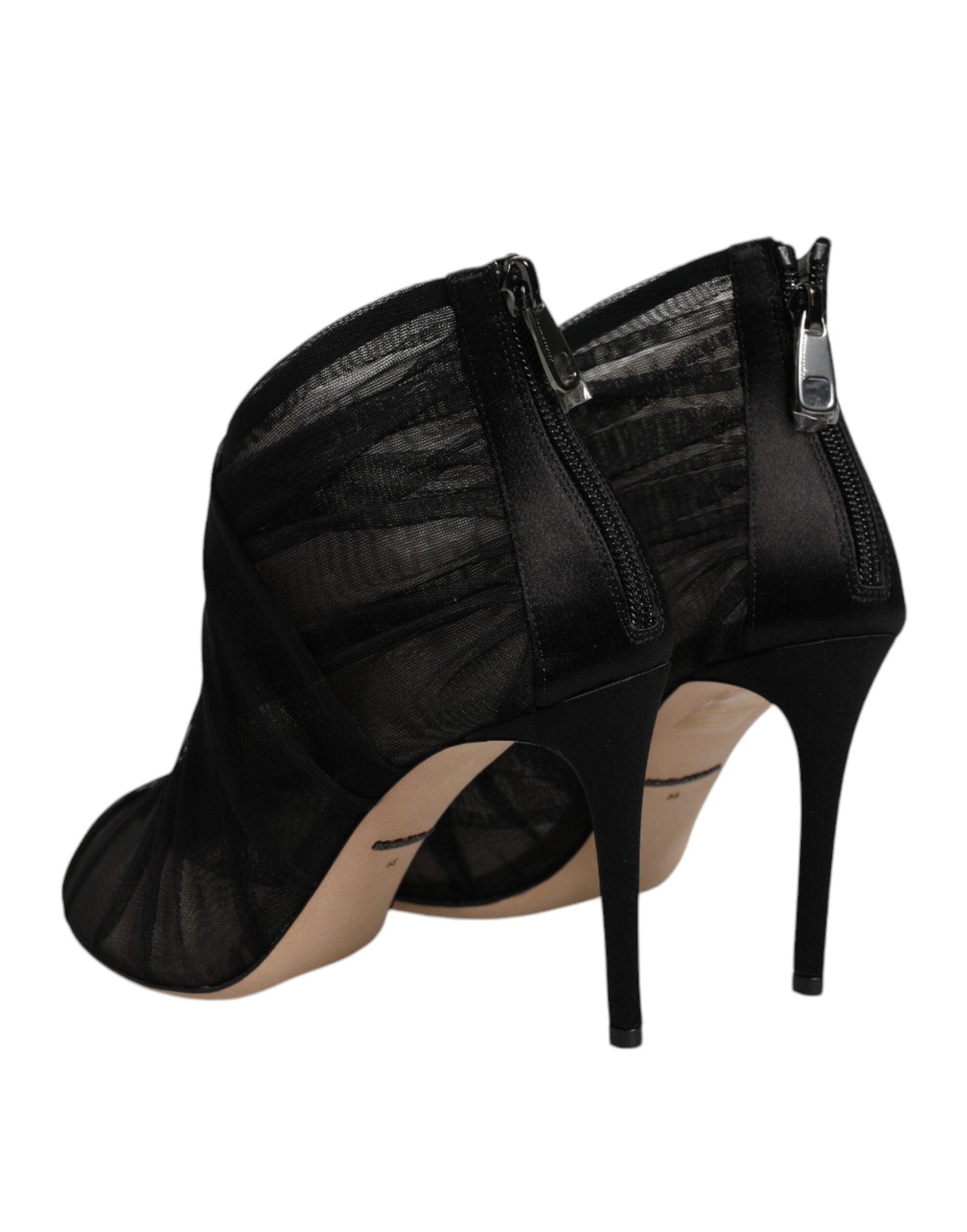 Dolce & Gabbana Black Mesh Stiletto Ankle Boots - Arichezz.store